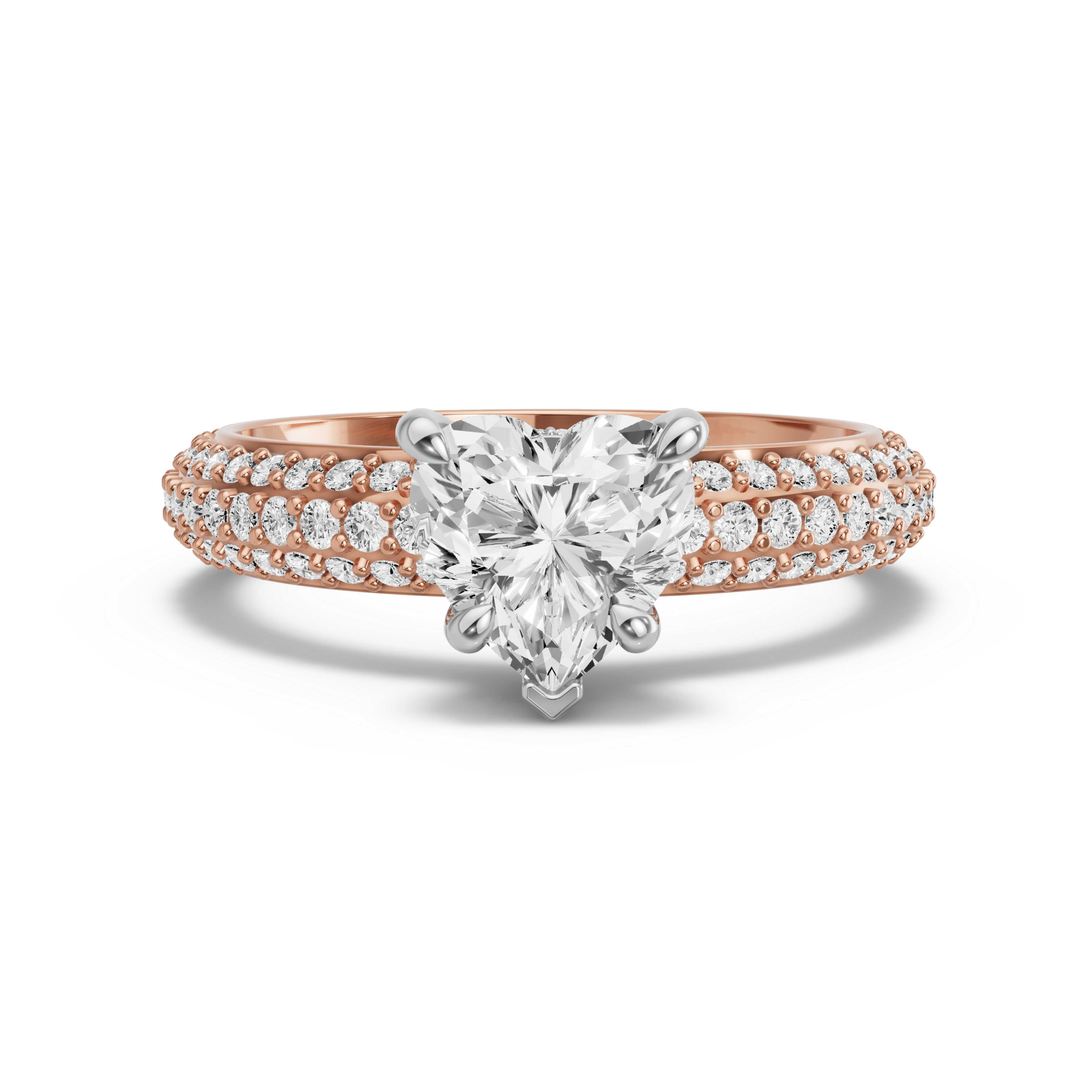 Image for Heart Hidden Halo Ring with Triple Row Pave band in 14K Two Tone Rose Gold