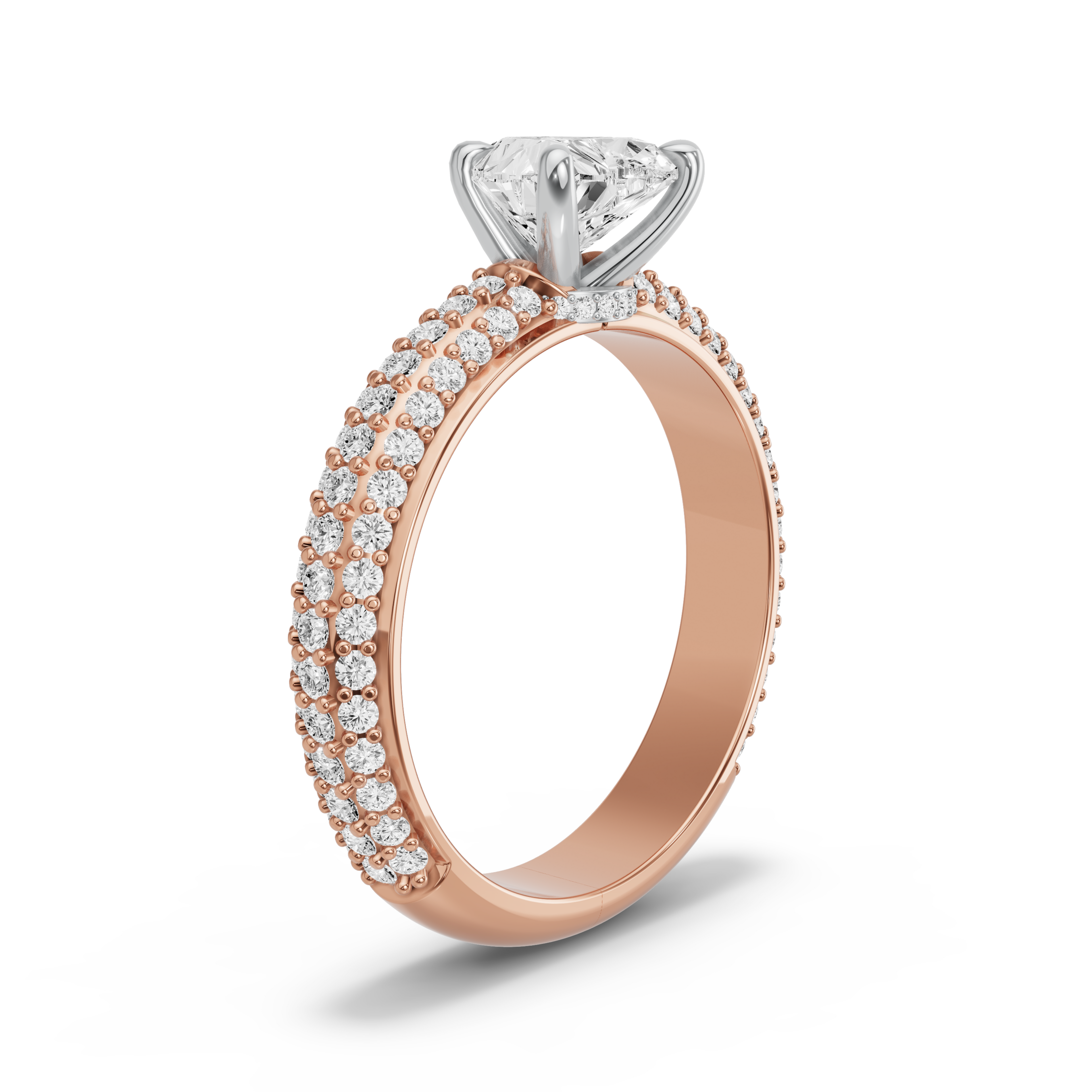 Image for Heart Hidden Halo Ring with Triple Row Pave band in 10K Two Tone Rose Gold