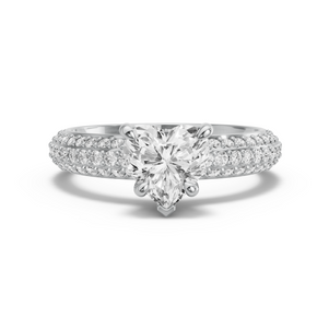 Image for Heart Hidden Halo Ring with Triple Row Pave band in 10K White Gold