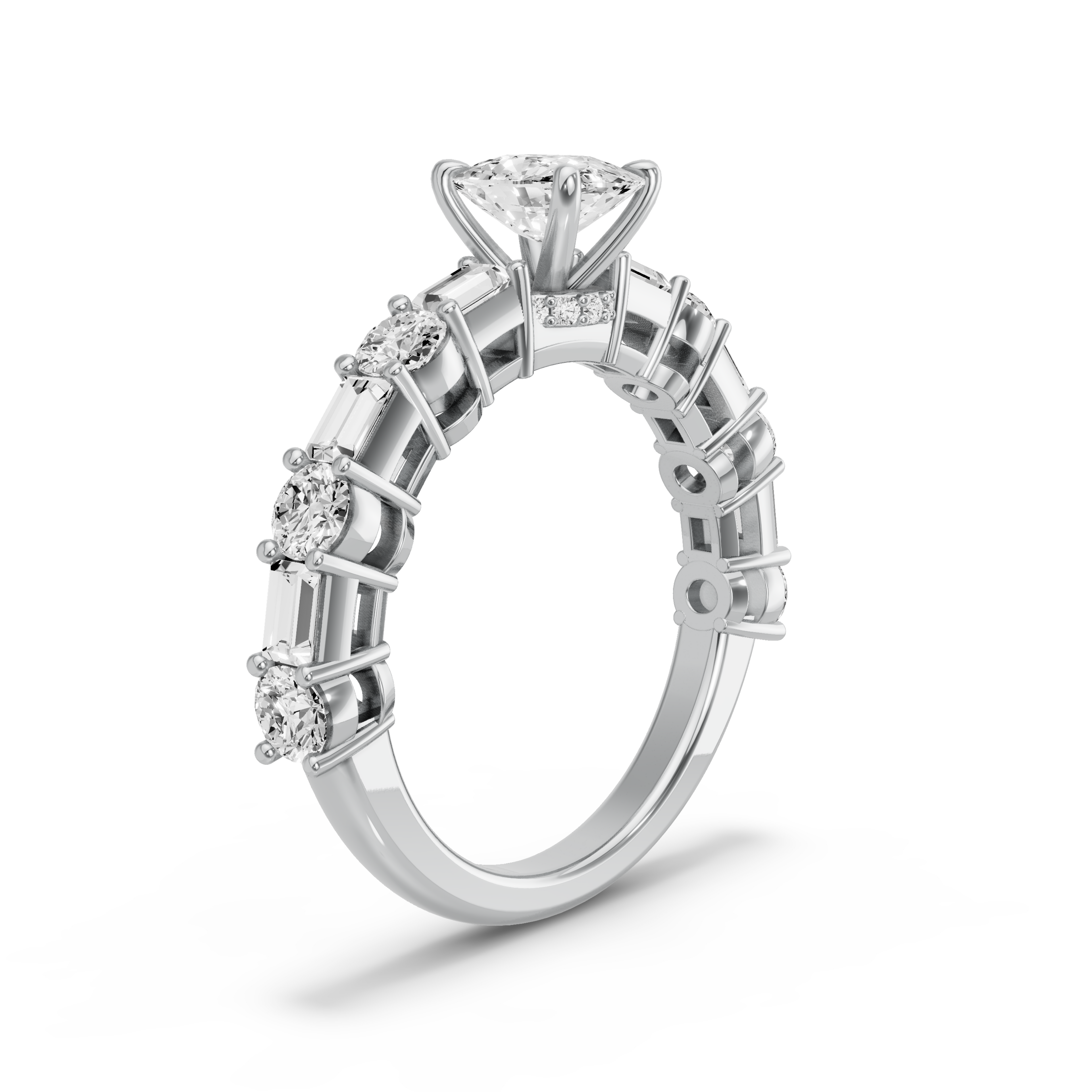 Image for Cushion Hidden Halo Ring with Alternating Baguette band in 950 Platinum