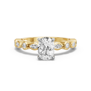 Image for Cushion Hidden Halo Ring with Alternating Marquise band in 14K Two Tone Yellow Gold