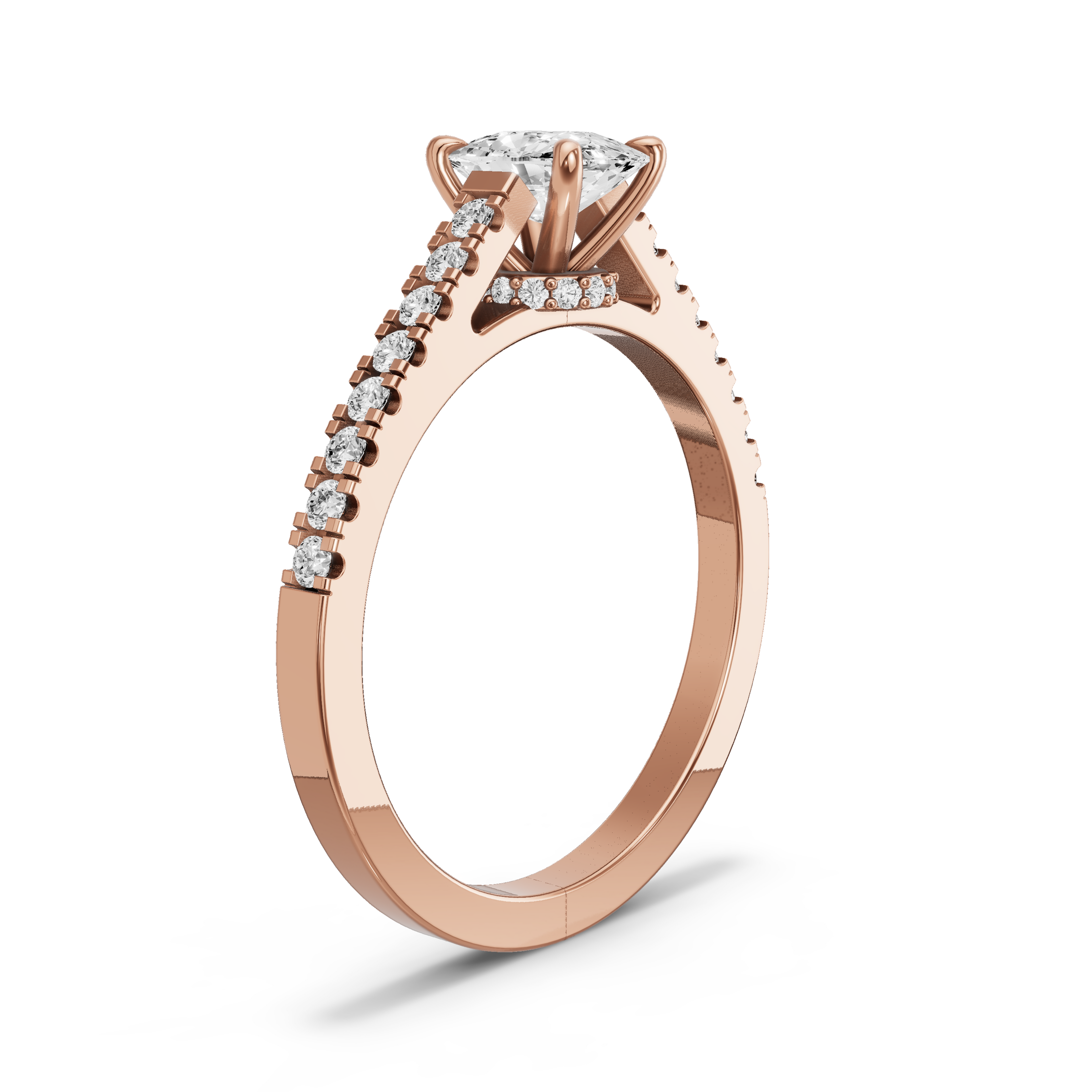 Image for Cushion Hidden Halo Ring with Cathedral Pave band in 10K Rose Gold