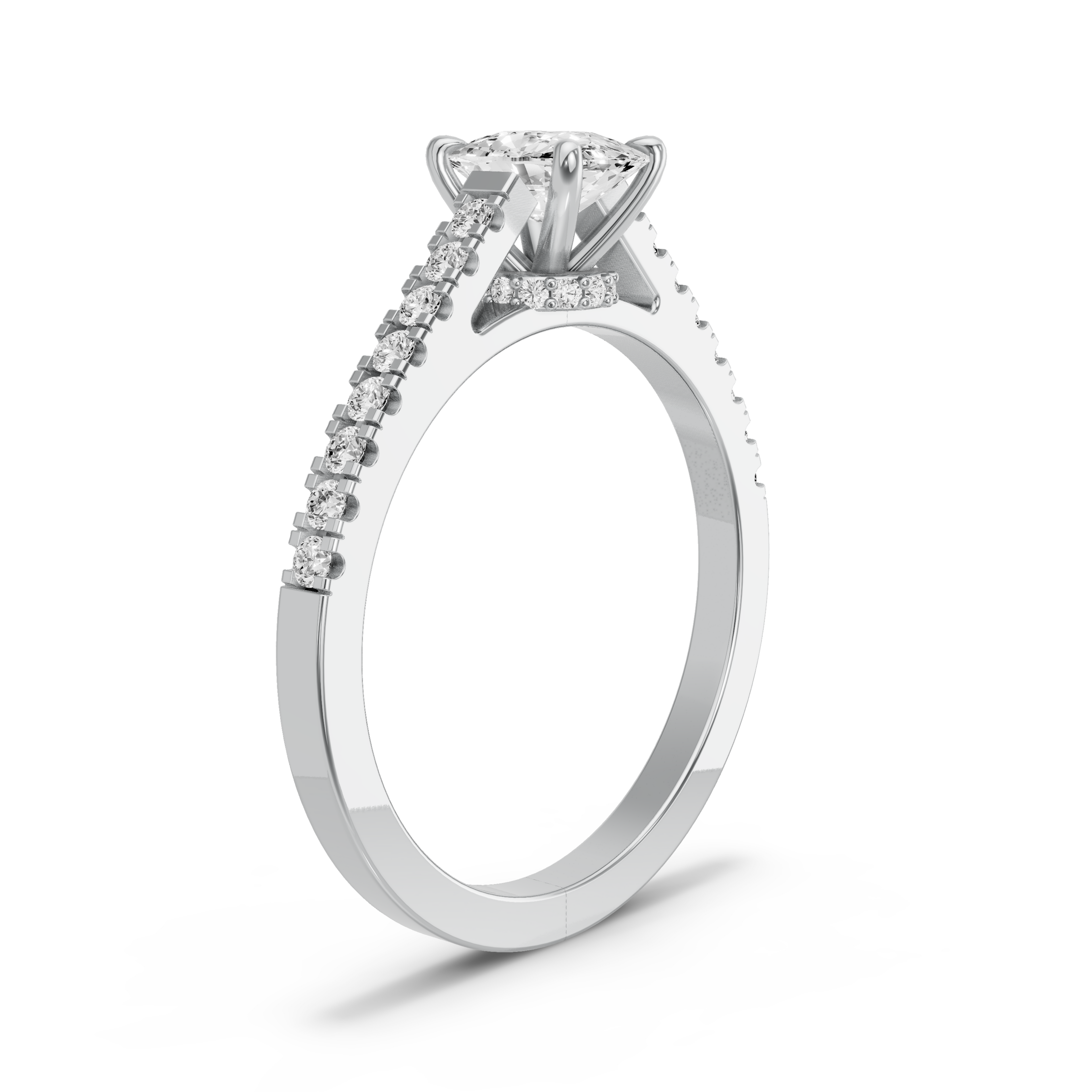 Image for Cushion Hidden Halo Ring with Cathedral Pave band in 10K White Gold