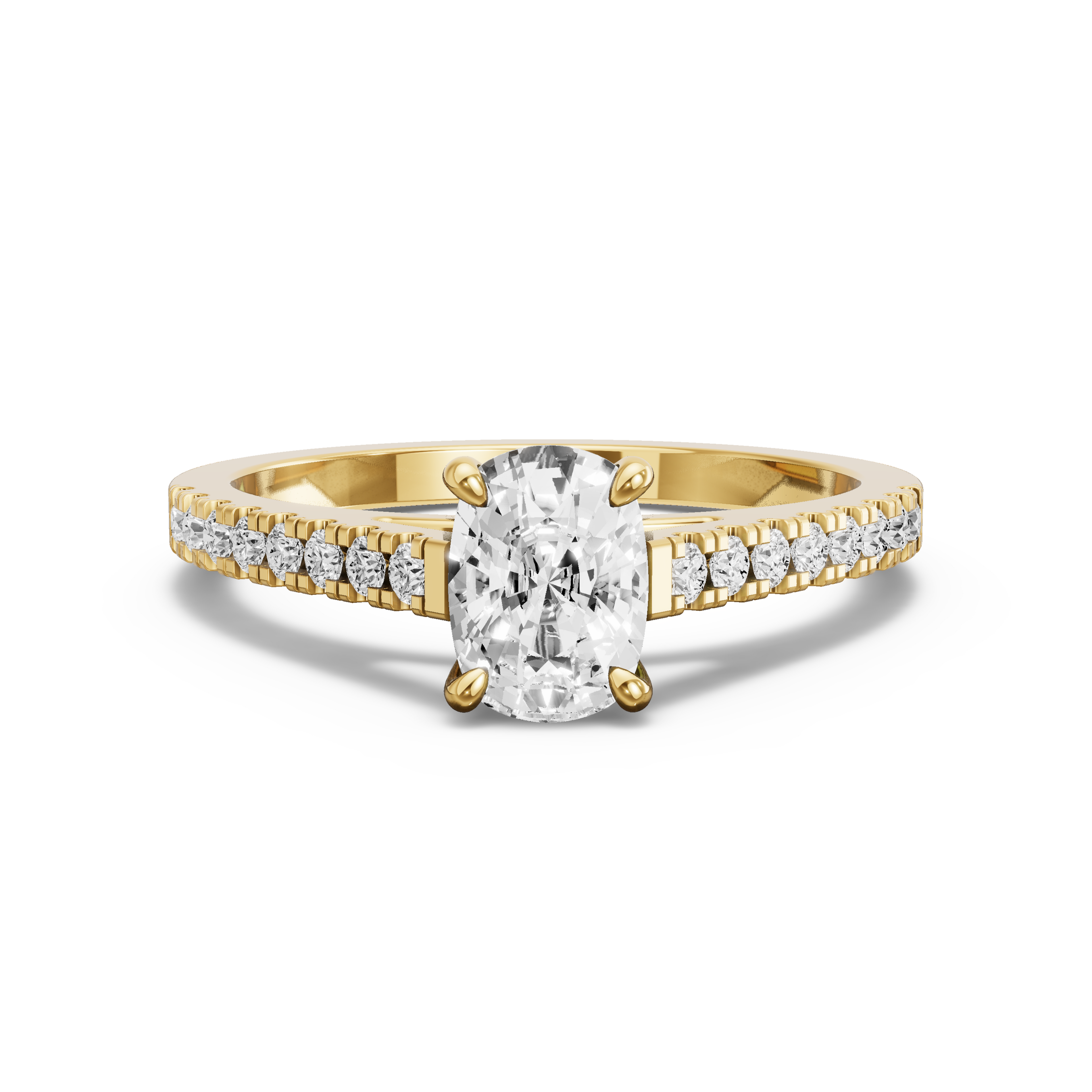 Image for Cushion Hidden Halo Ring with Cathedral Pave band in 14K Yellow Gold