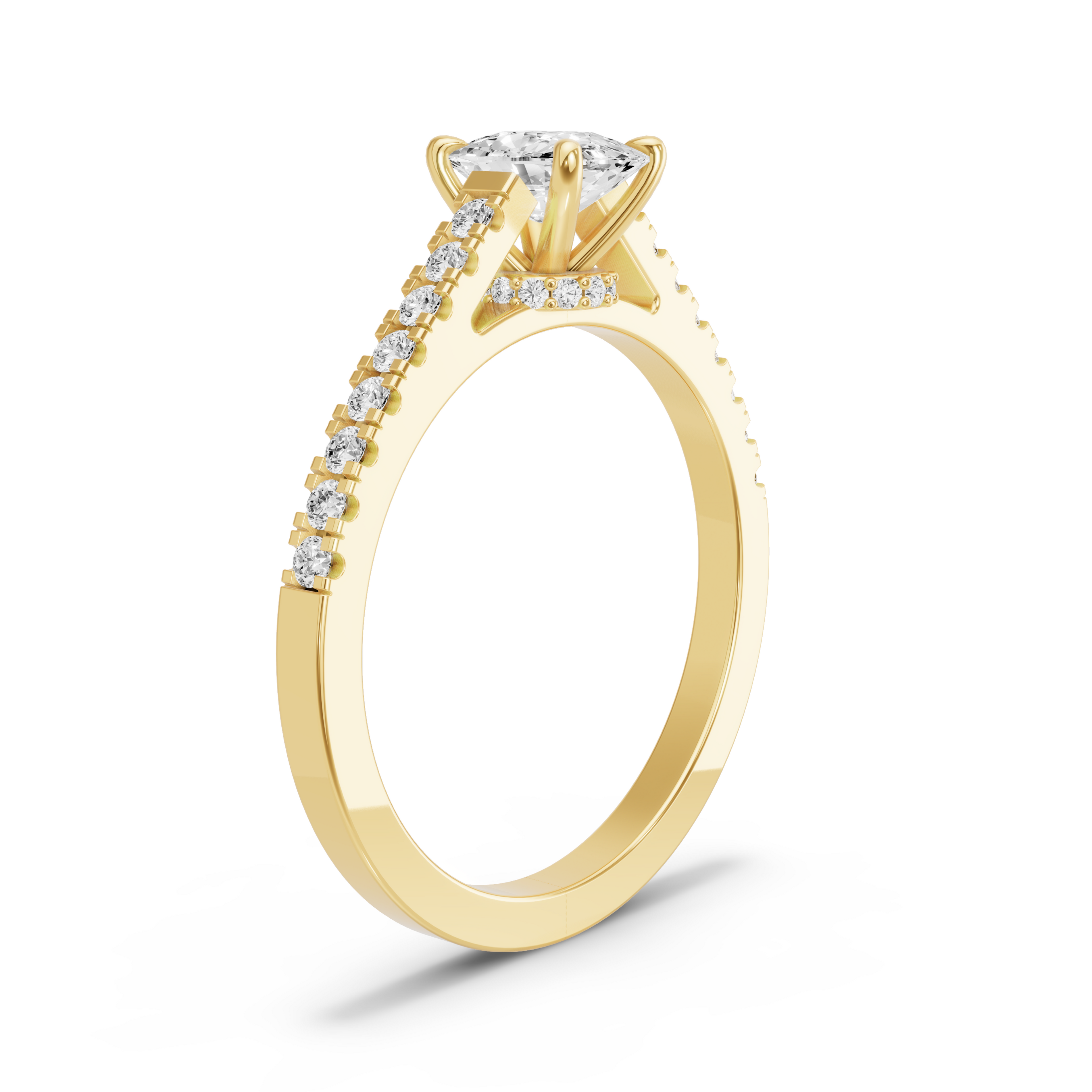 Image for Cushion Hidden Halo Ring with Cathedral Pave band in 10K Yellow Gold