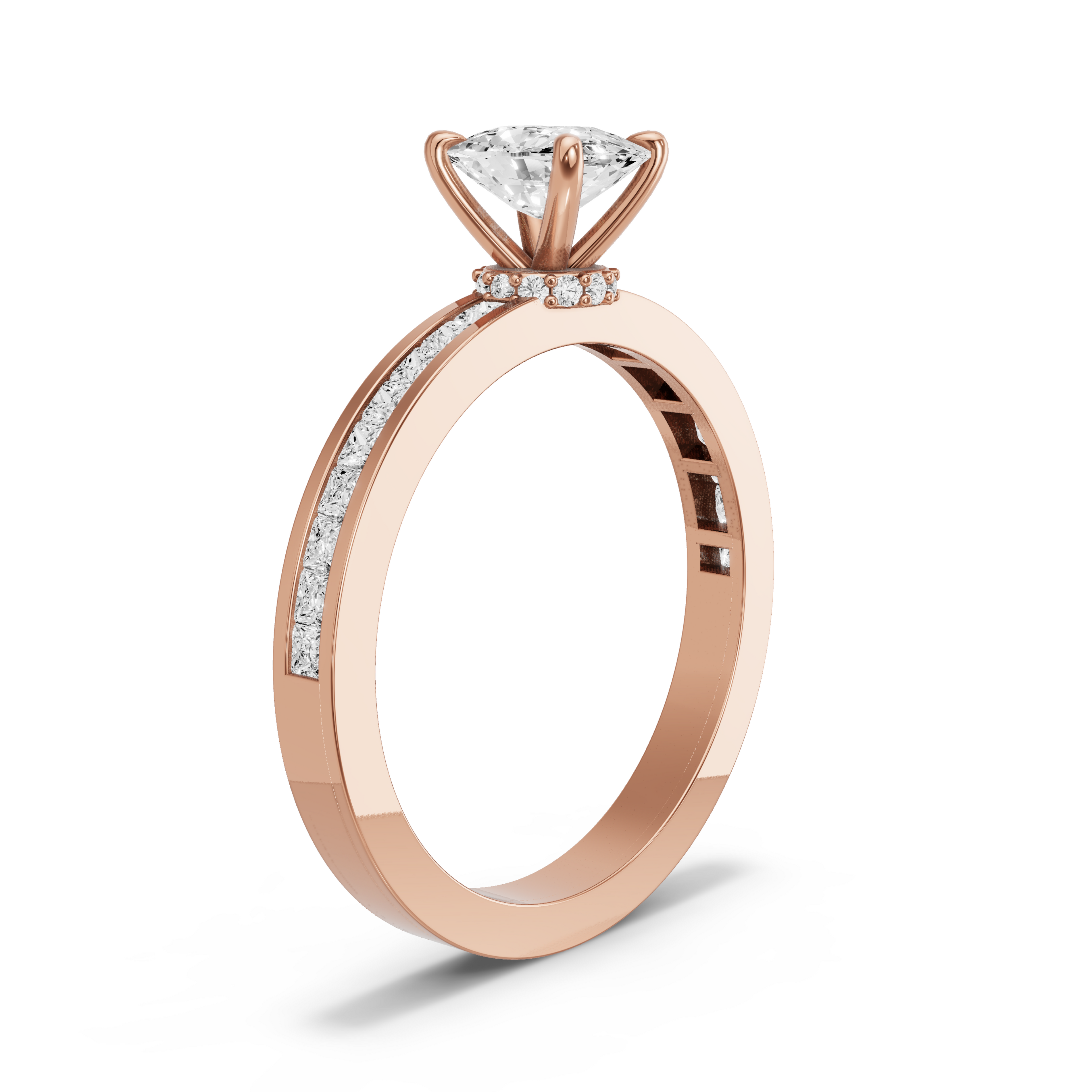 Image for Cushion Hidden Halo Ring with Channel band in 14K Rose Gold