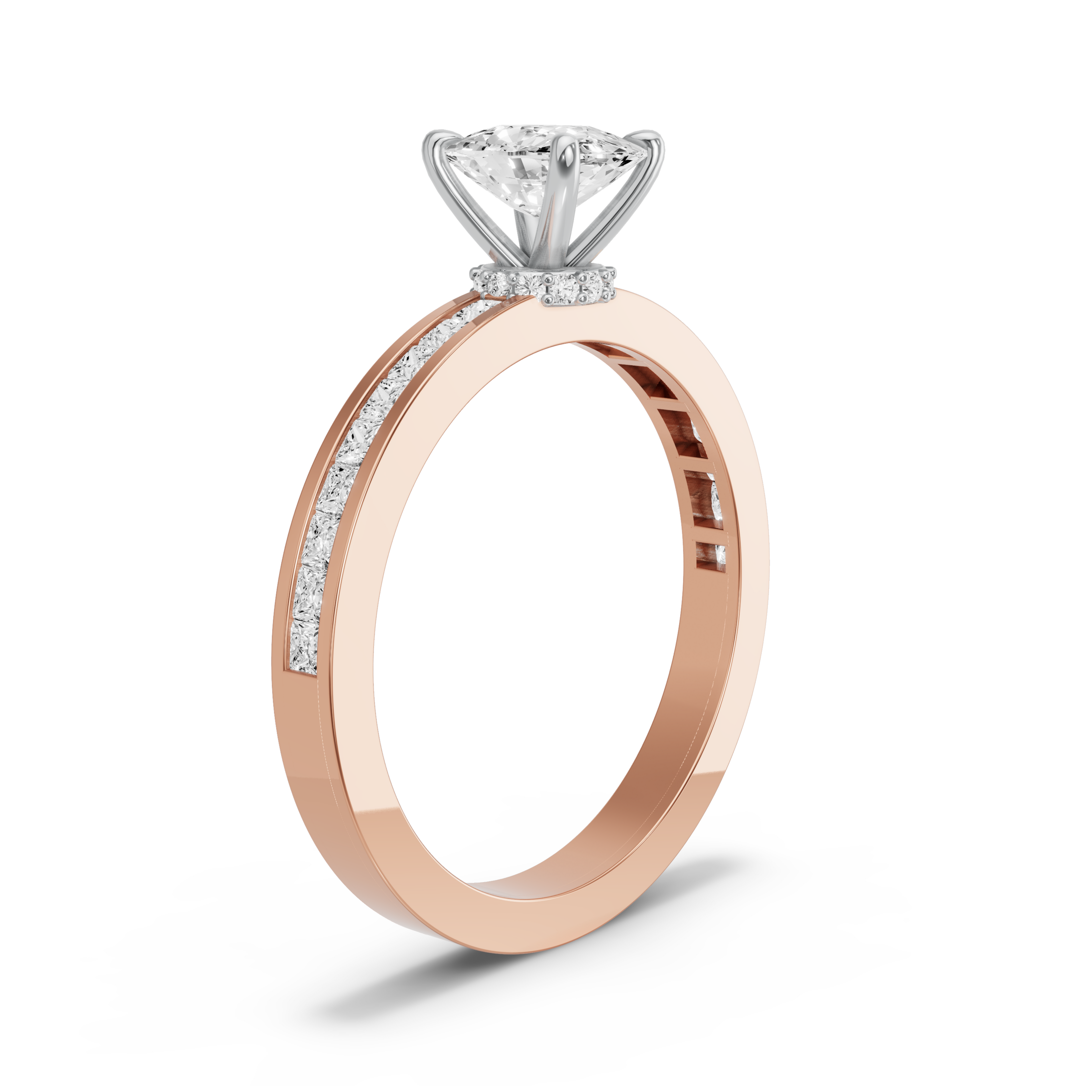 Image for Cushion Hidden Halo Ring with Channel band in 10K Two Tone Rose Gold