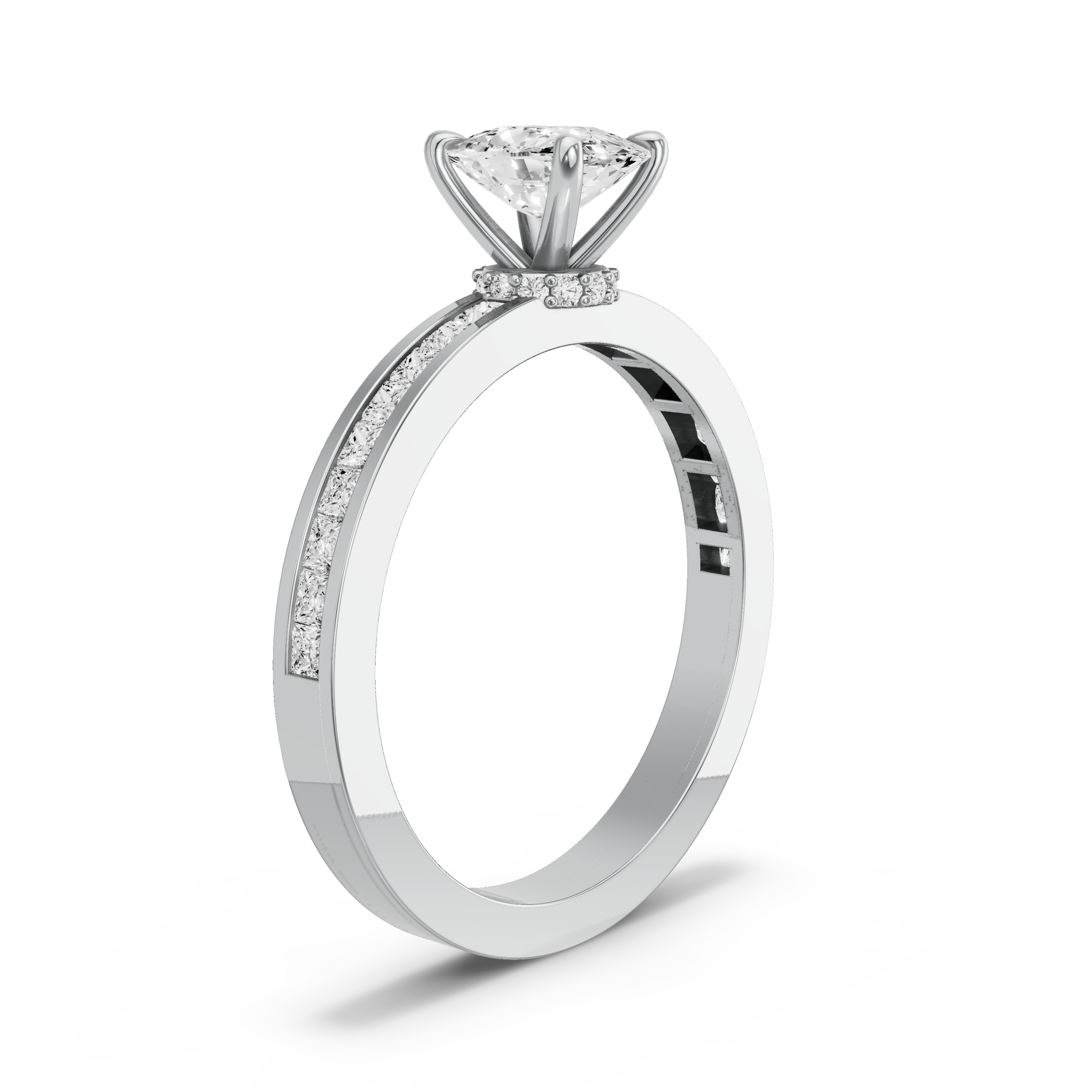 Image for Cushion Hidden Halo Ring with Channel band in 950 Platinum