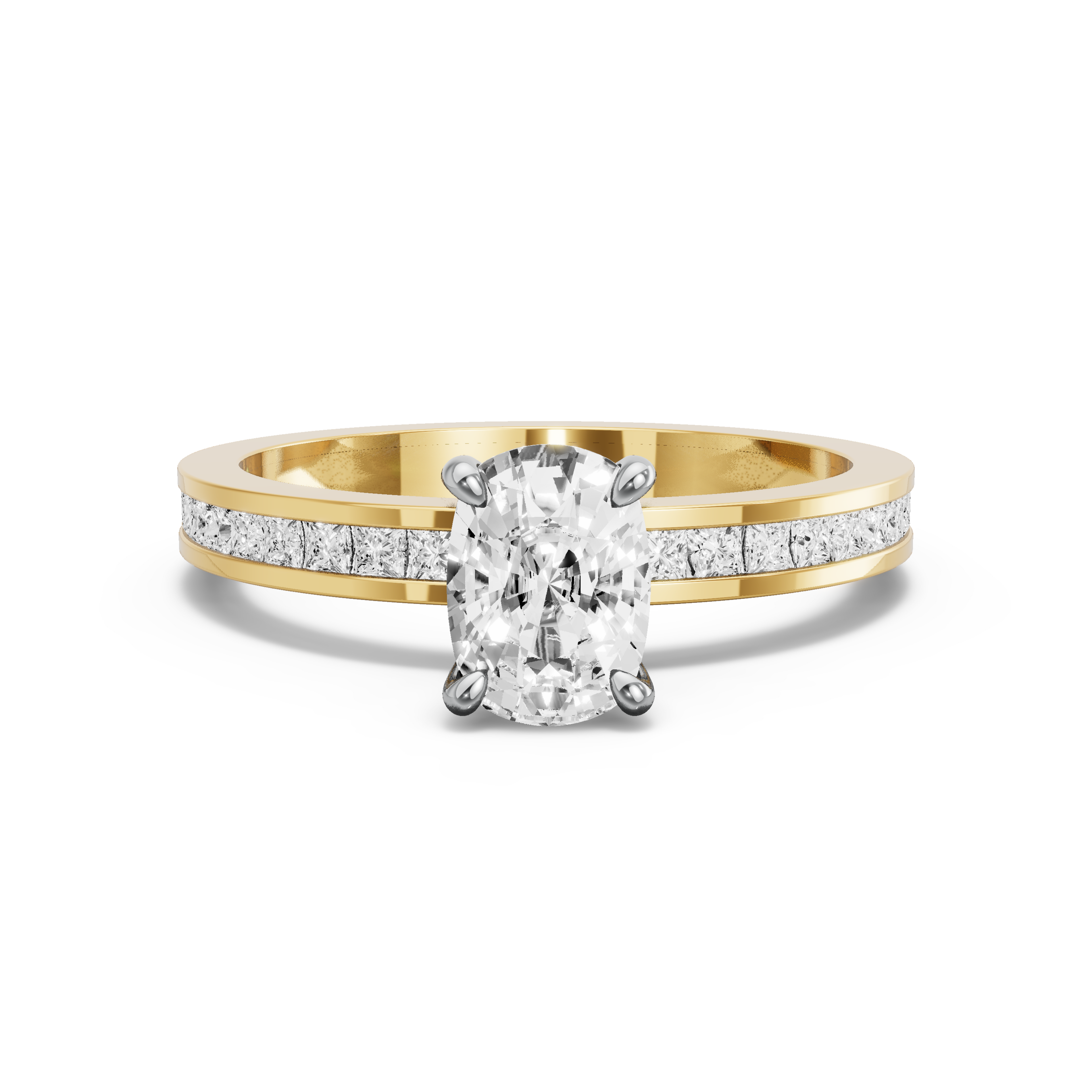 Image for Cushion Hidden Halo Ring with Channel band in 10K Two Tone Yellow Gold