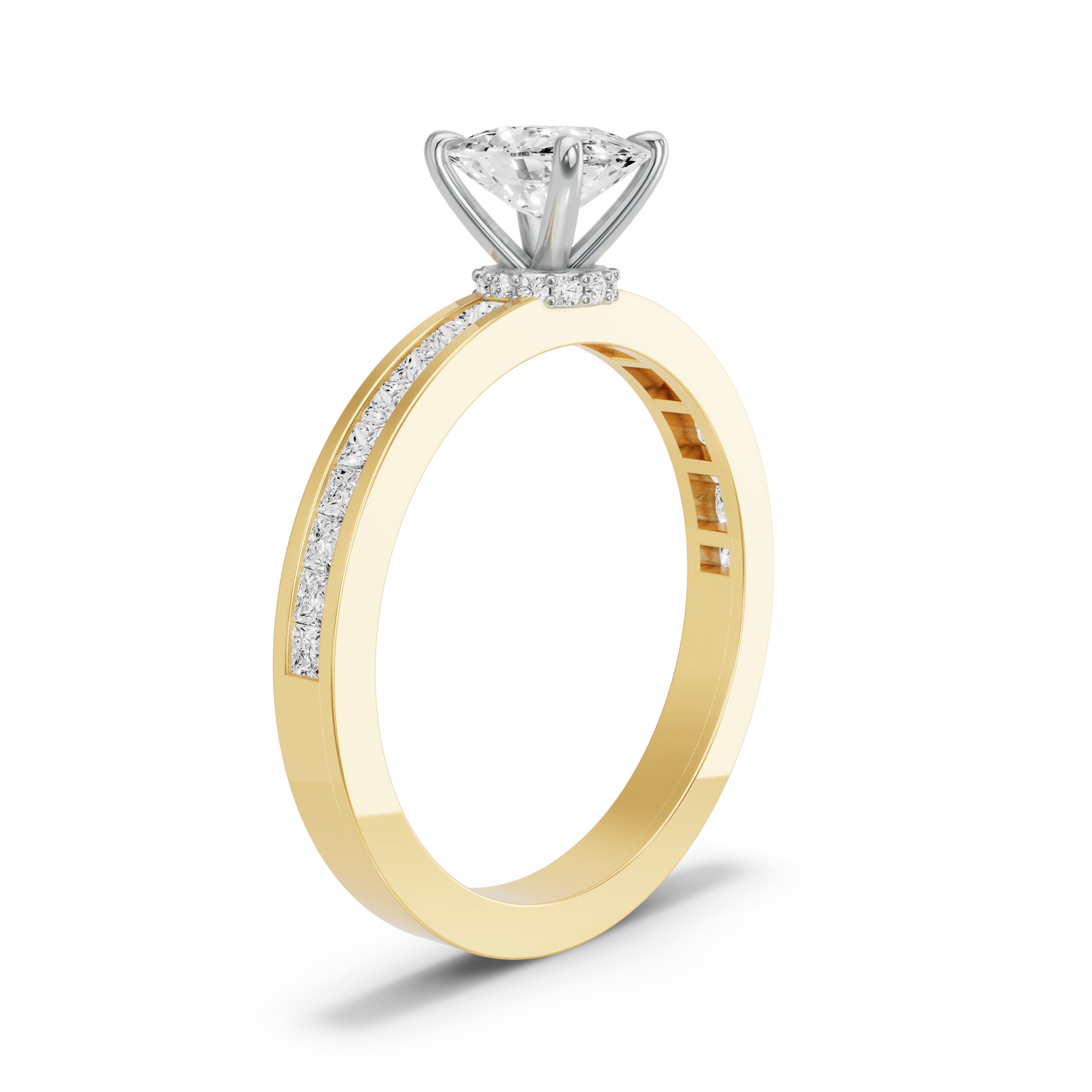 Image for Cushion Hidden Halo Ring with Channel band in 10K Two Tone Yellow Gold