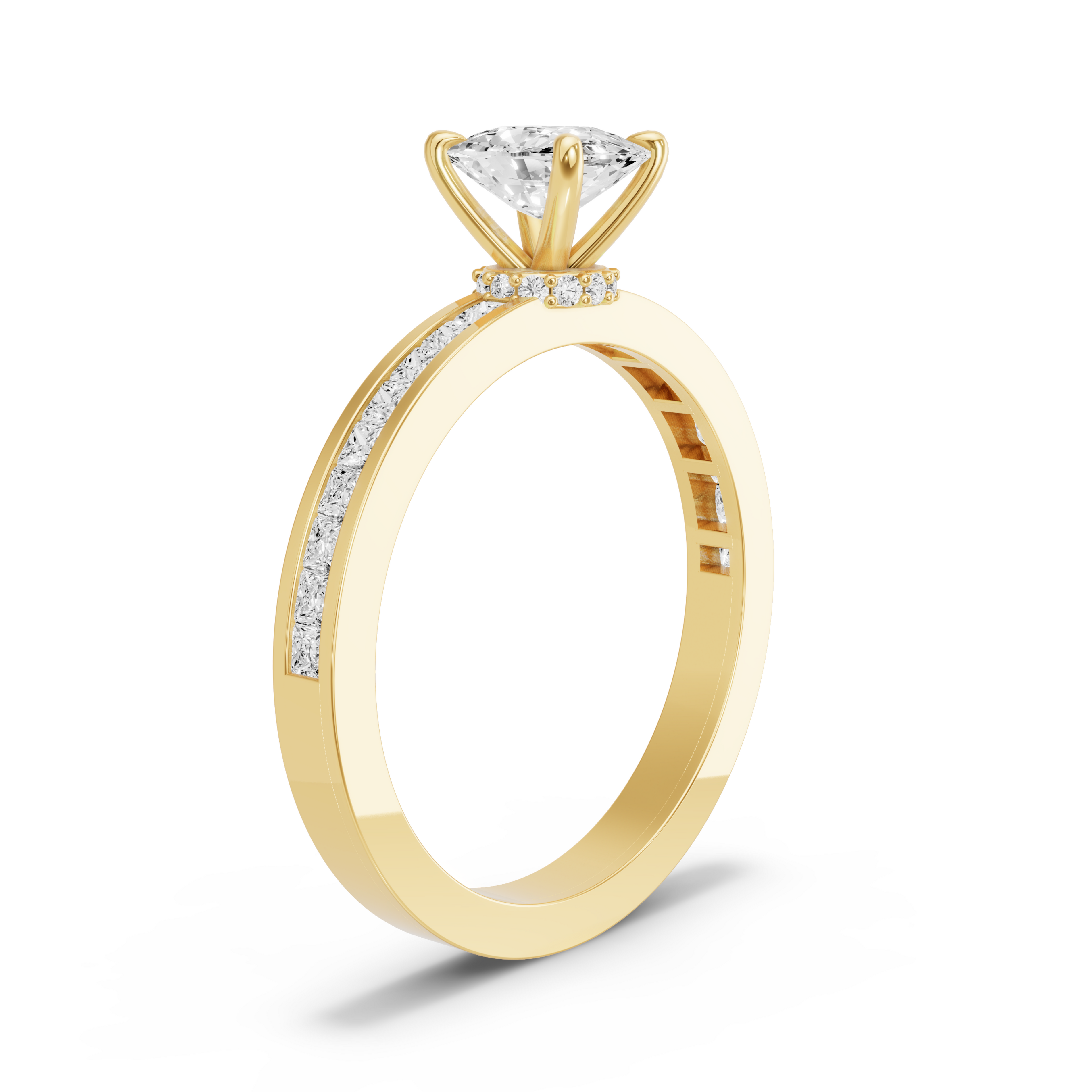 Image for Cushion Hidden Halo Ring with Channel band in 10K Yellow Gold