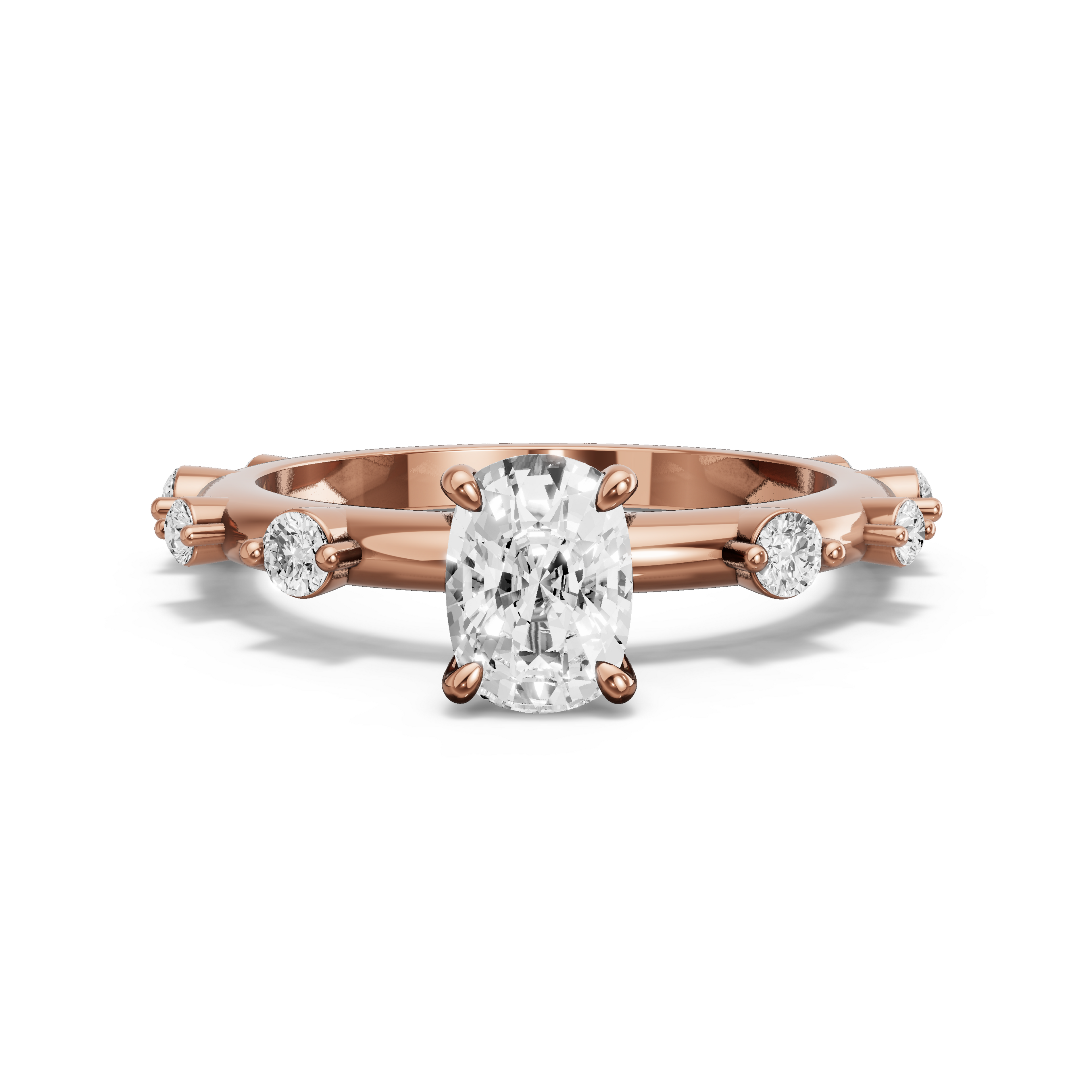 Image for Cushion Hidden Halo Ring with Floating Station band in 14K Rose Gold