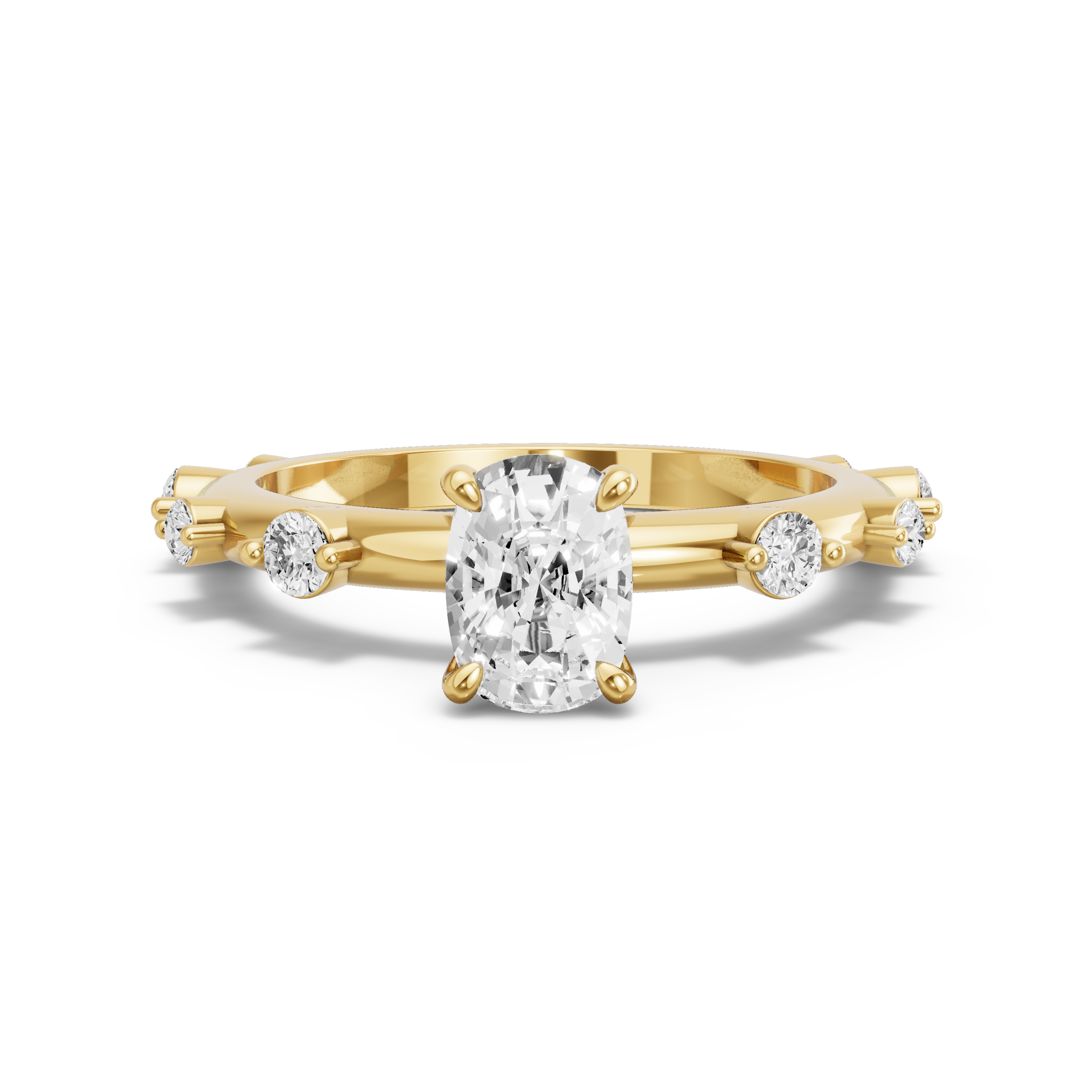 Image for Cushion Hidden Halo Ring with Floating Station band in 14K Yellow Gold