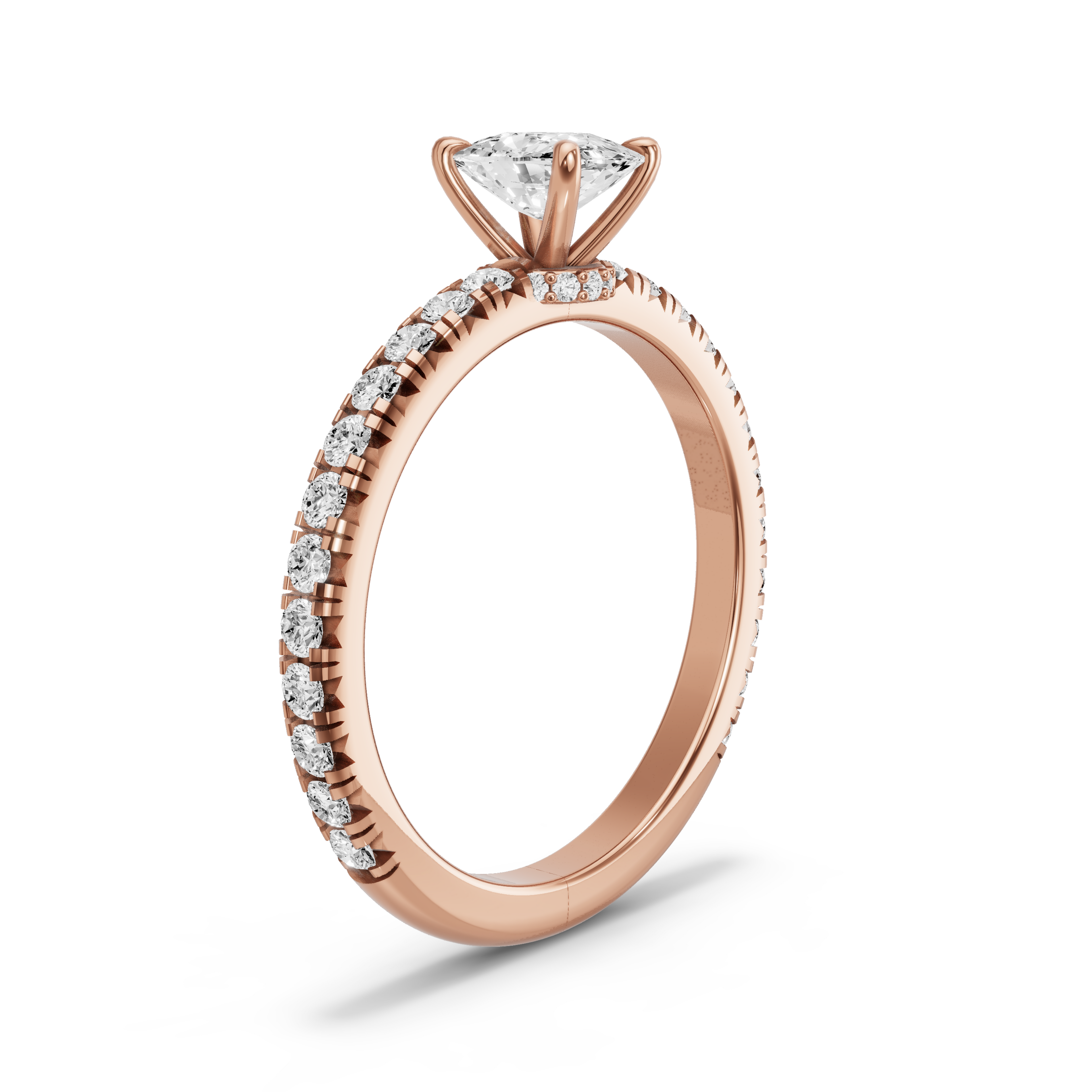 Image for Cushion Hidden Halo Ring with French Pave band in 10K Rose Gold