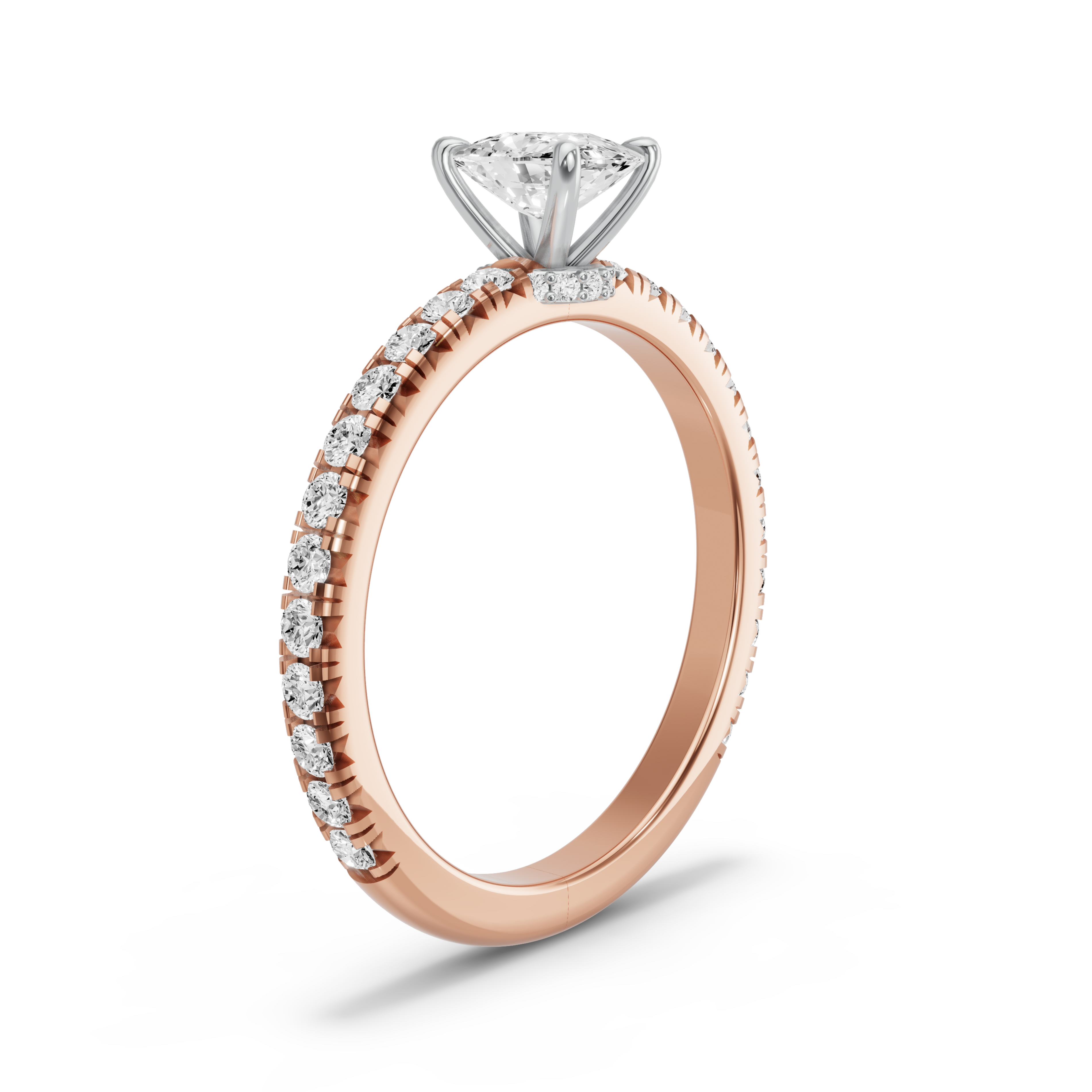 Image for Cushion Hidden Halo Ring with French Pave band in 10K Two Tone Rose Gold