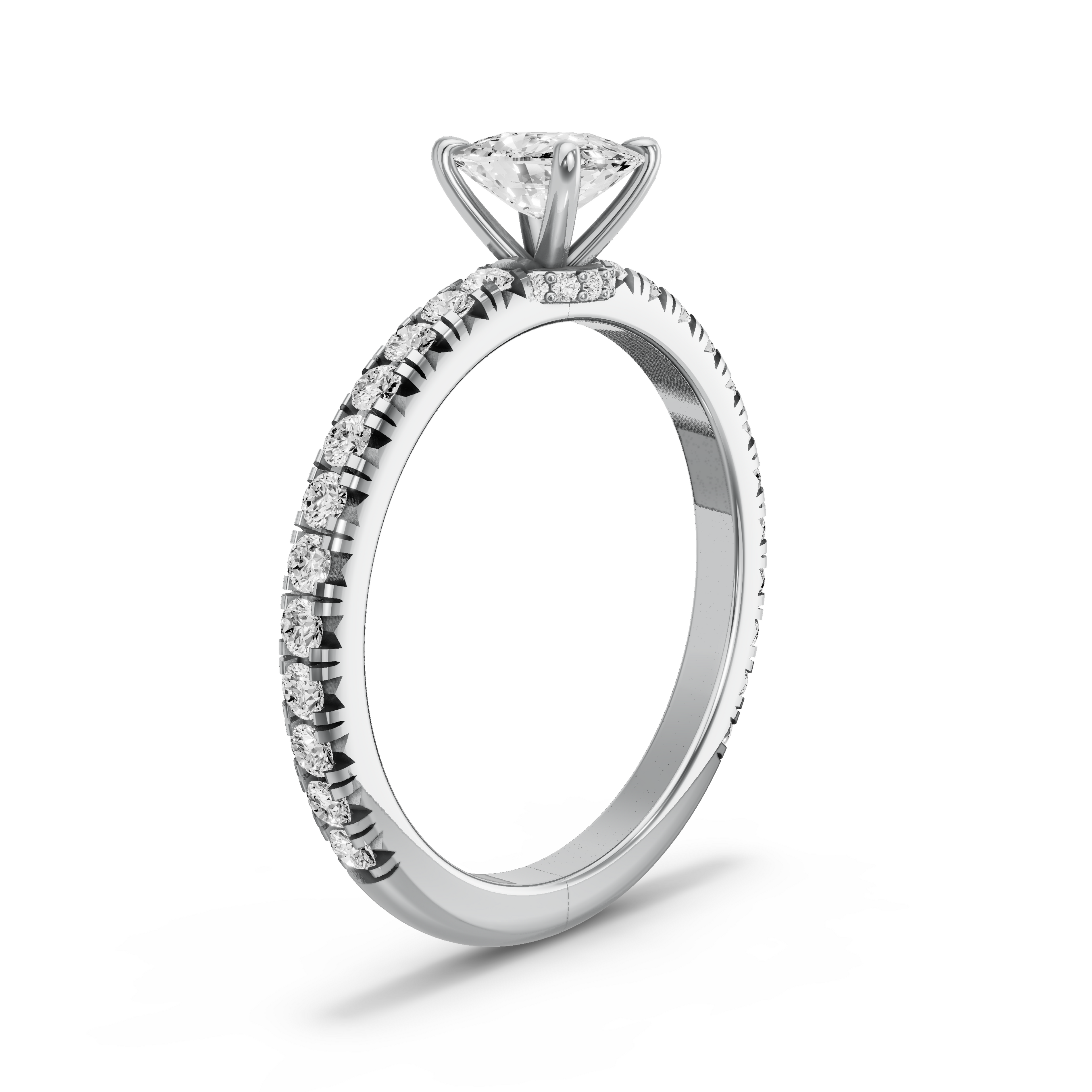 Image for Cushion Hidden Halo Ring with French Pave band in 14K White Gold