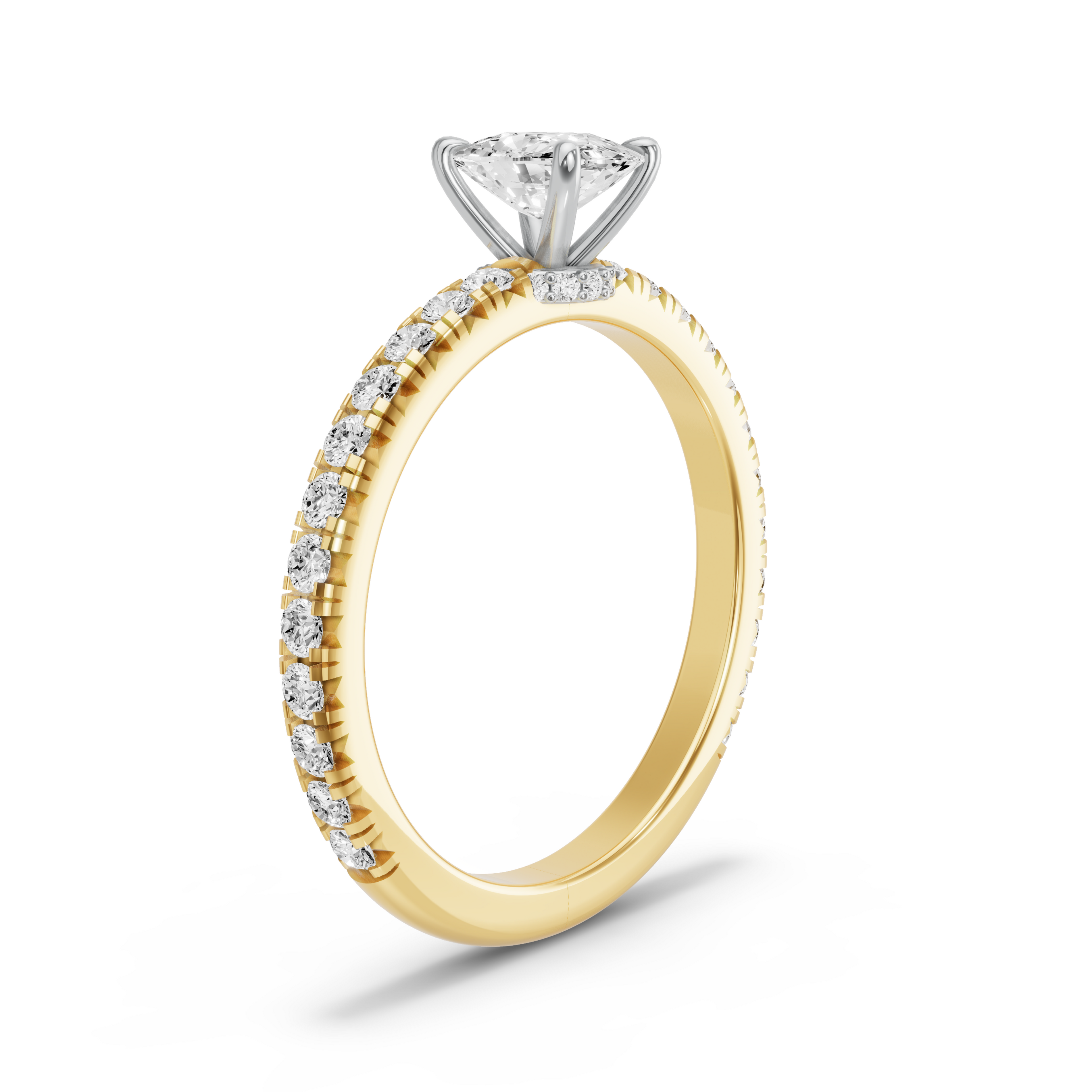 Image for Cushion Hidden Halo Ring with French Pave band in 10K Two Tone Yellow Gold