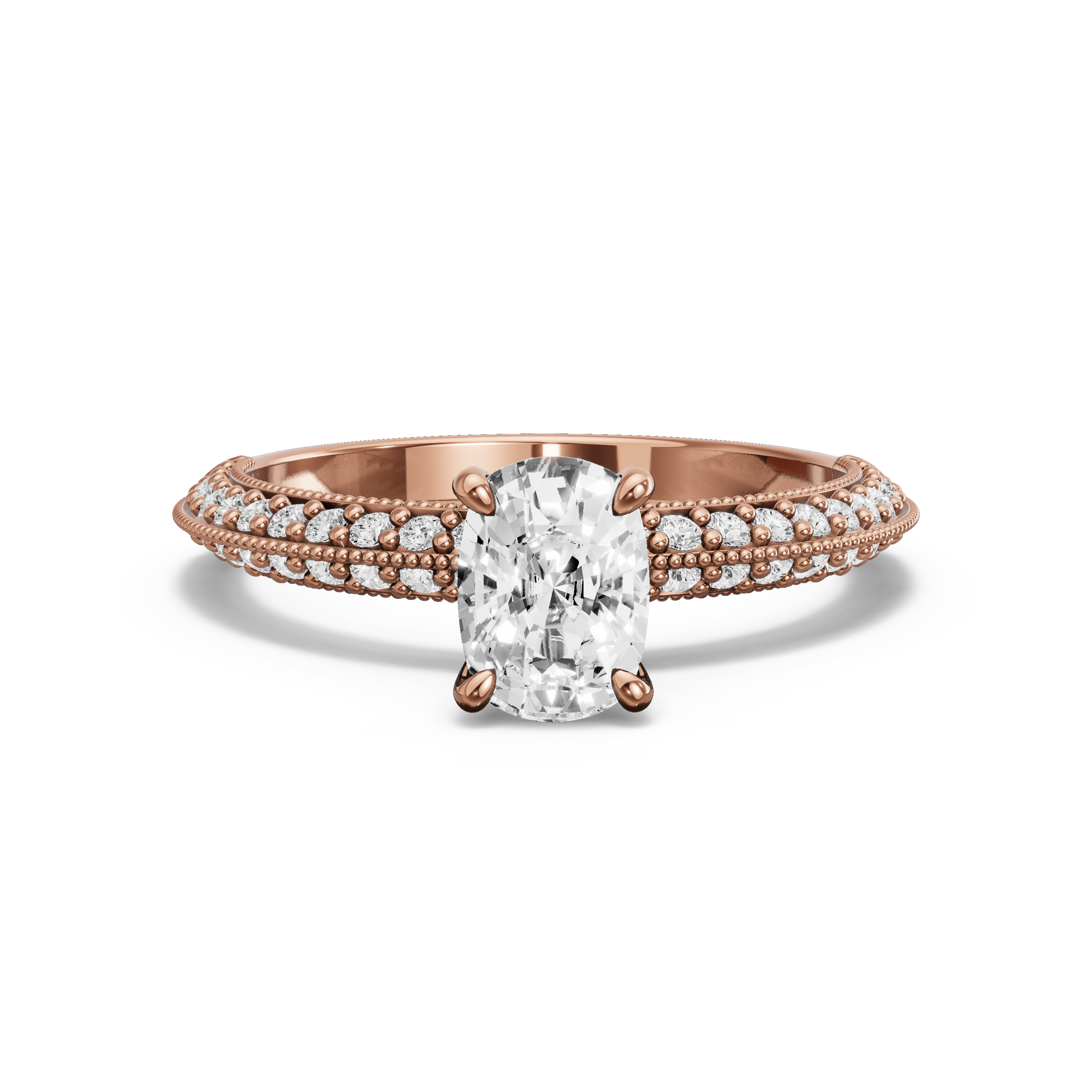 Image for Cushion Hidden Halo Ring with Knife Edge Pave band in 10K Rose Gold