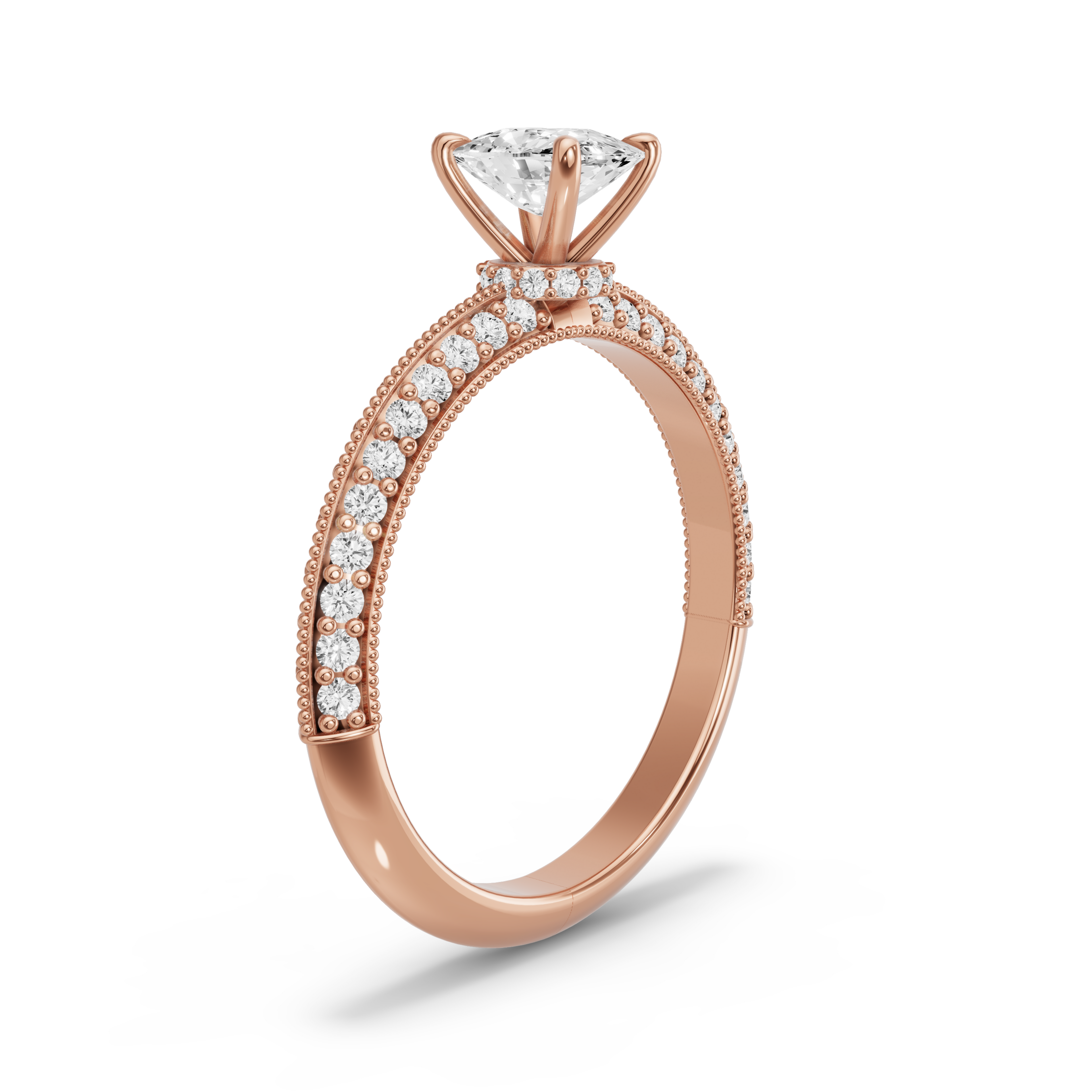 Image for Cushion Hidden Halo Ring with Knife Edge Pave band in 14K Rose Gold