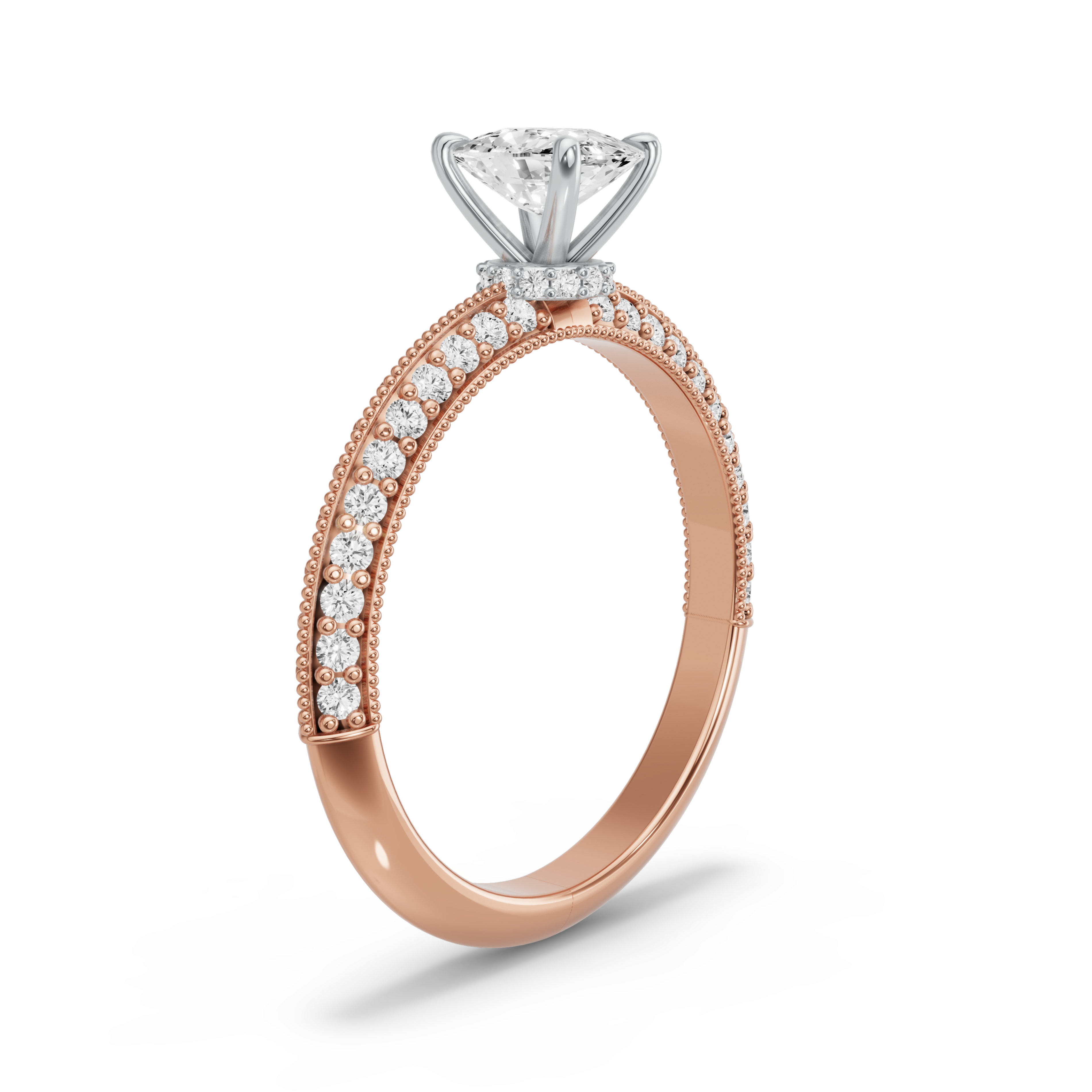 Image for Cushion Hidden Halo Ring with Knife Edge Pave band in 10K Two Tone Rose Gold