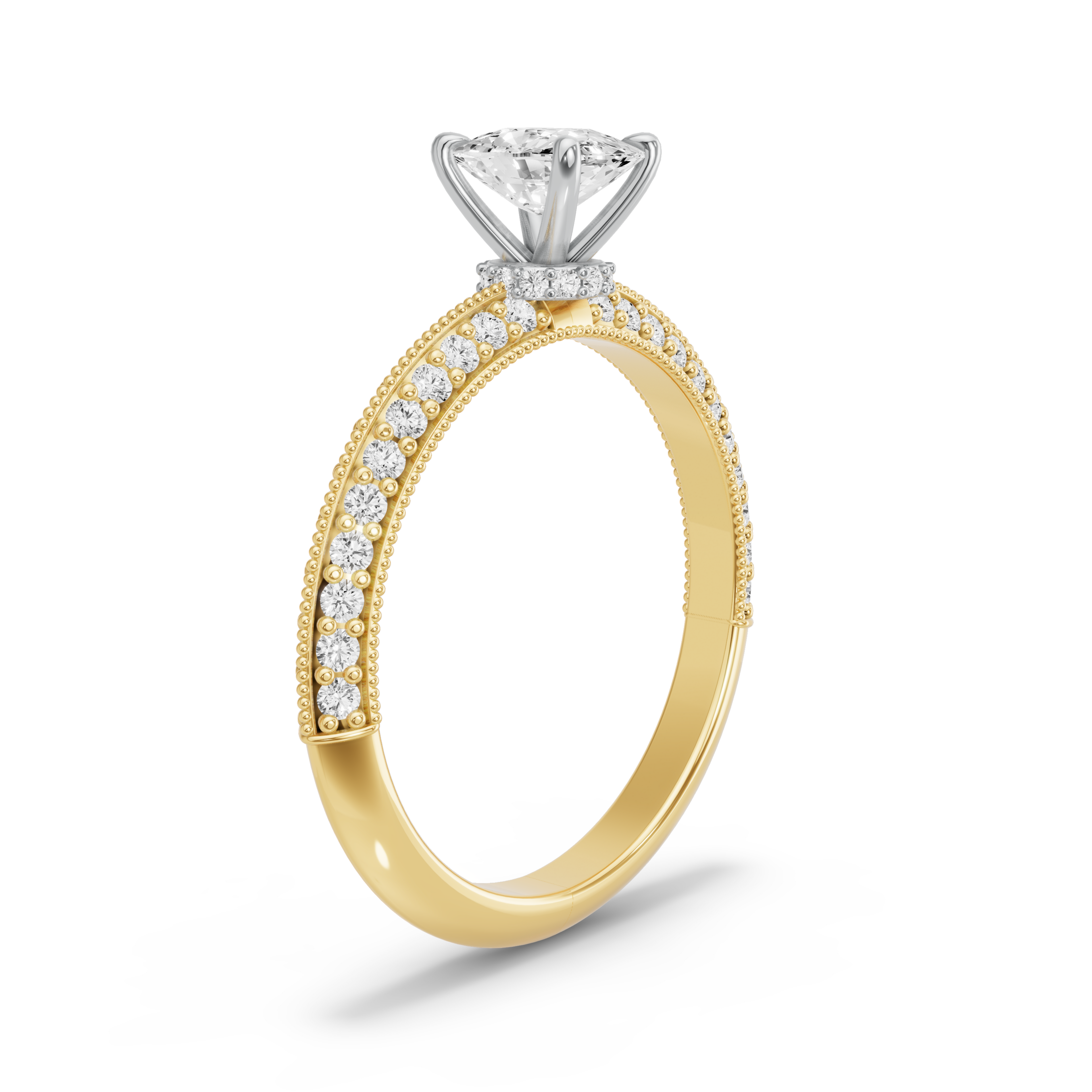 Image for Cushion Hidden Halo Ring with Knife Edge Pave band in 14K Two Tone Yellow Gold