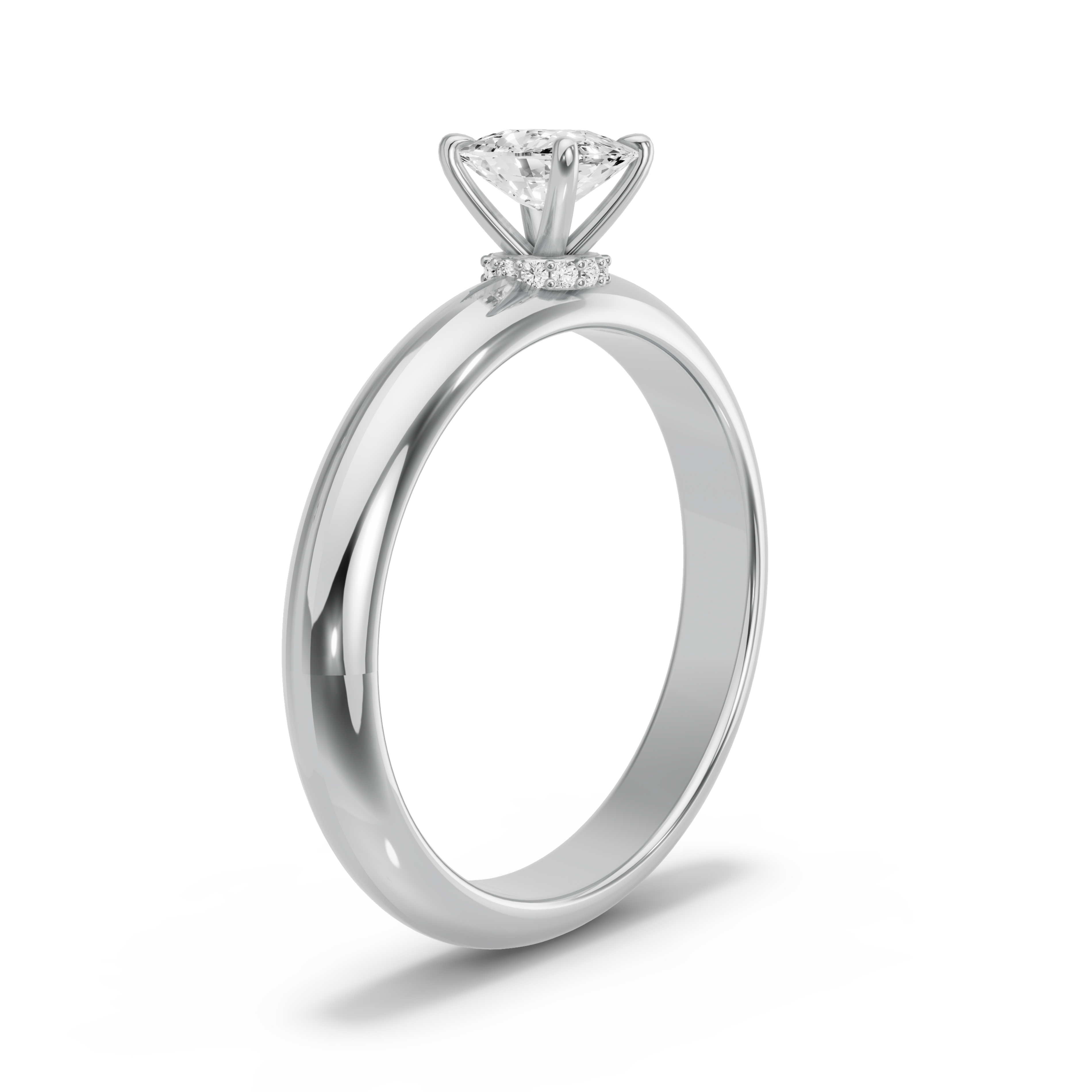 Image for Cushion Hidden Halo Ring with Knife Edge Solitaire band in 14K White Gold