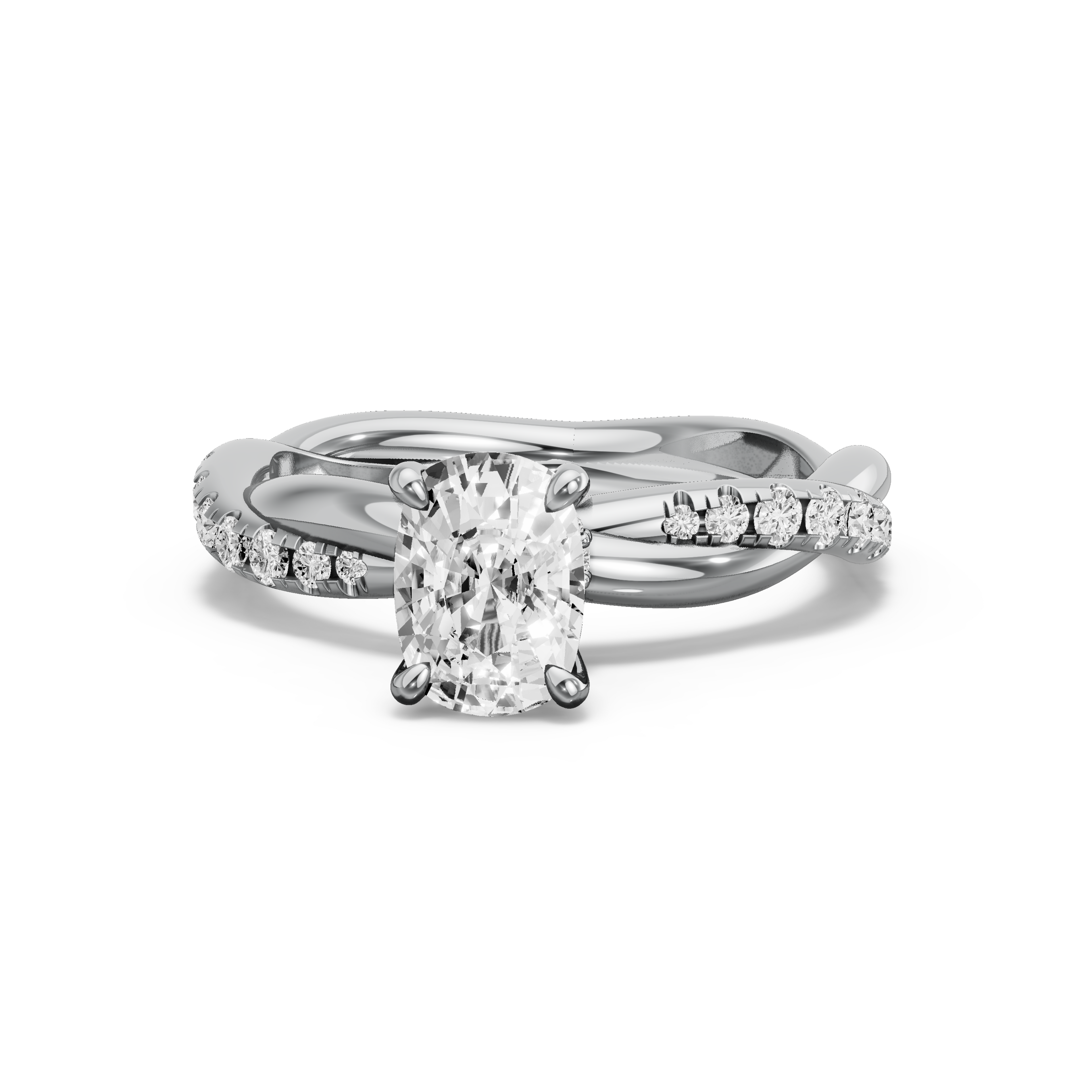 Image for Cushion Hidden Halo Ring with Rope Pave band in 18K White Gold