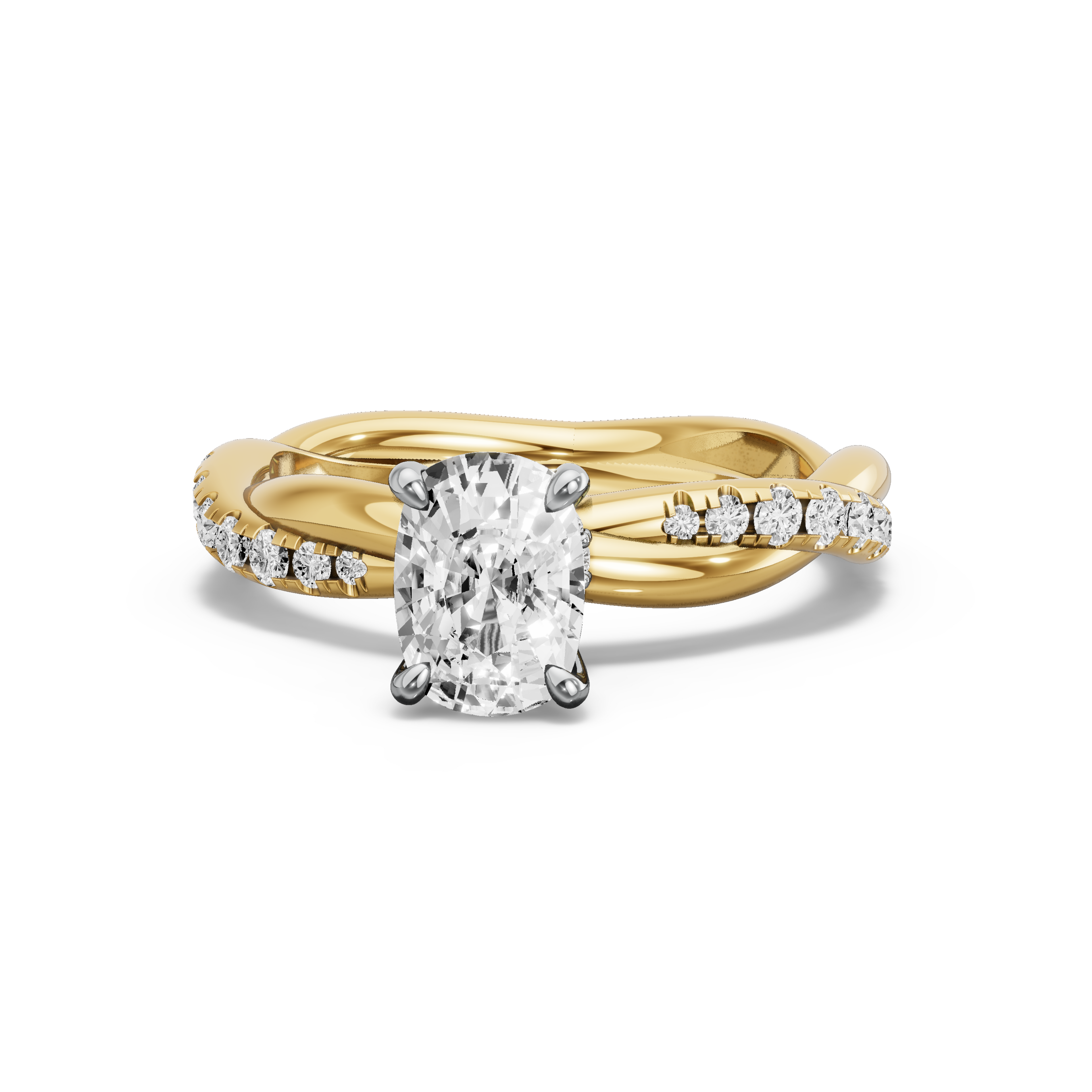 Image for Cushion Hidden Halo Ring with Rope Pave band in 10K Two Tone Yellow Gold
