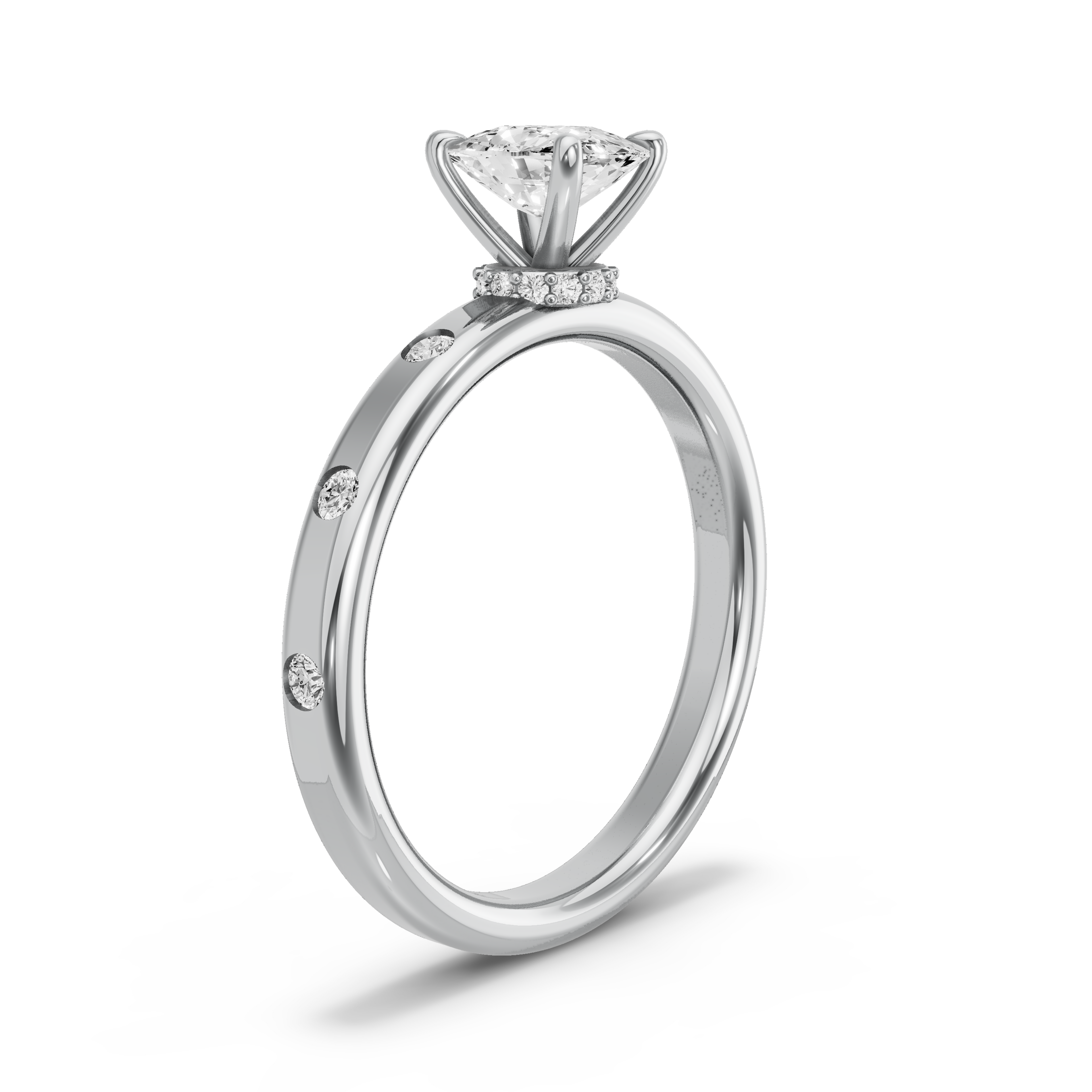 Image for Cushion Hidden Halo Ring with Sleek Accent band in 950 Platinum