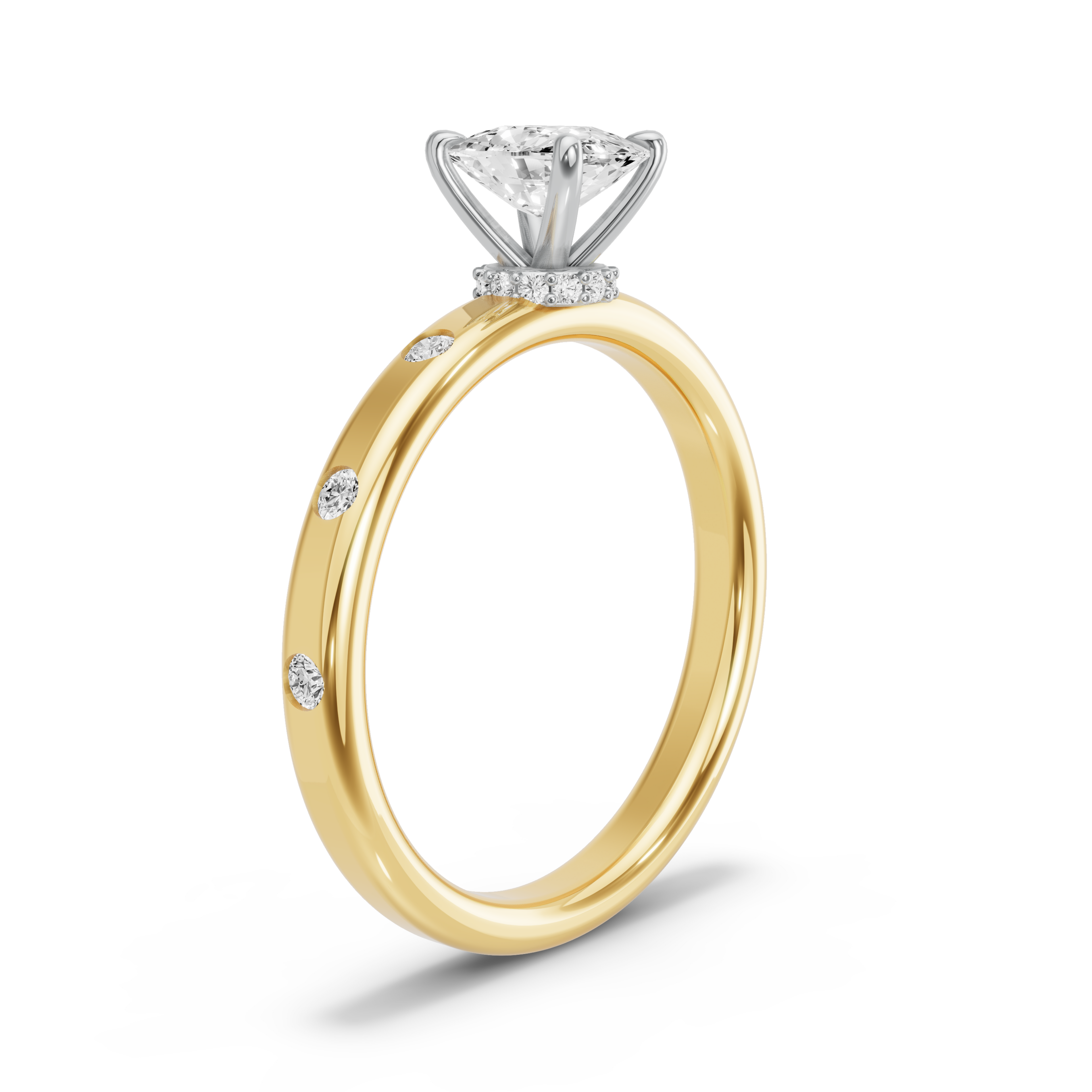 Image for Cushion Hidden Halo Ring with Sleek Accent band in 18K Two Tone Yellow Gold