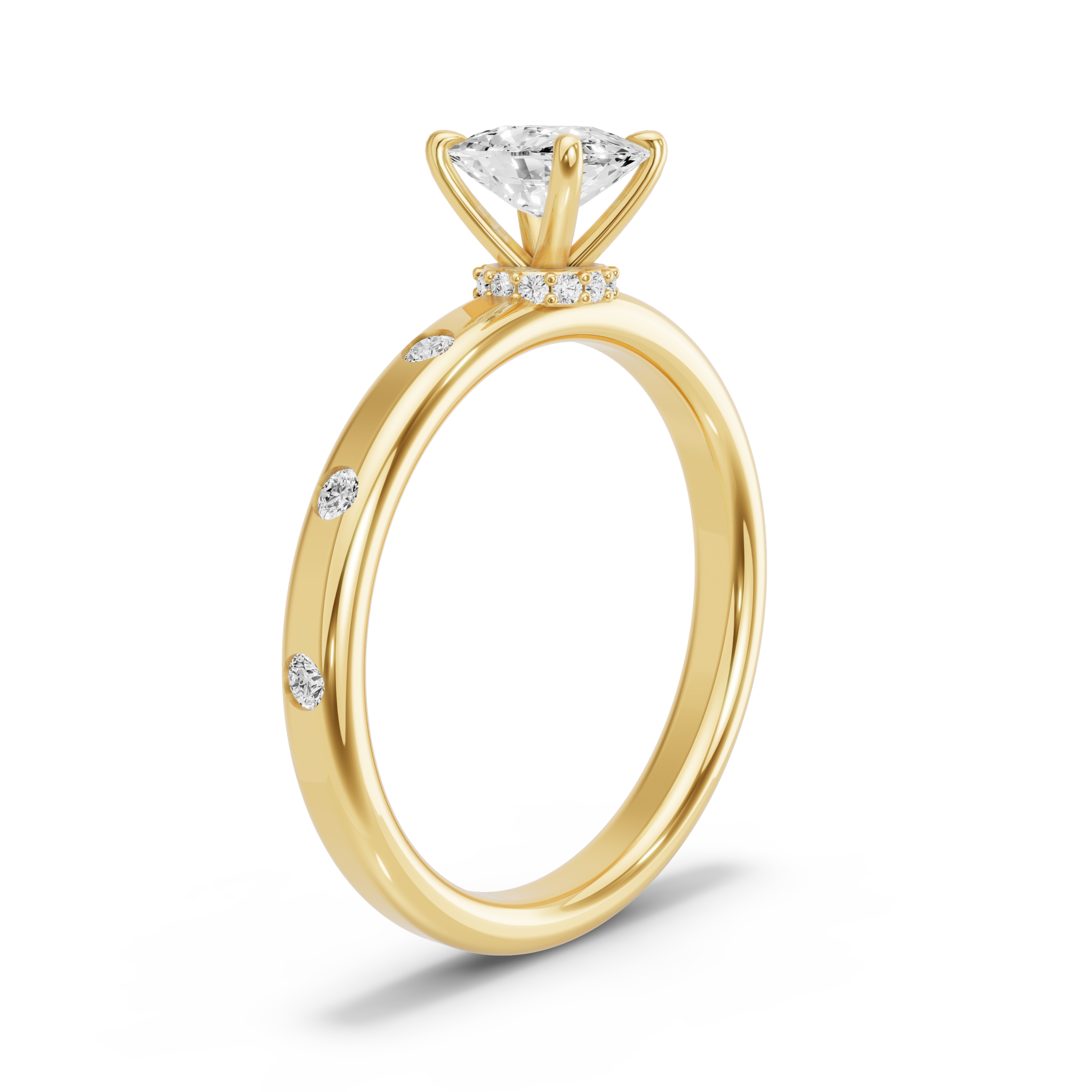 Image for Cushion Hidden Halo Ring with Sleek Accent band in 10K Yellow Gold