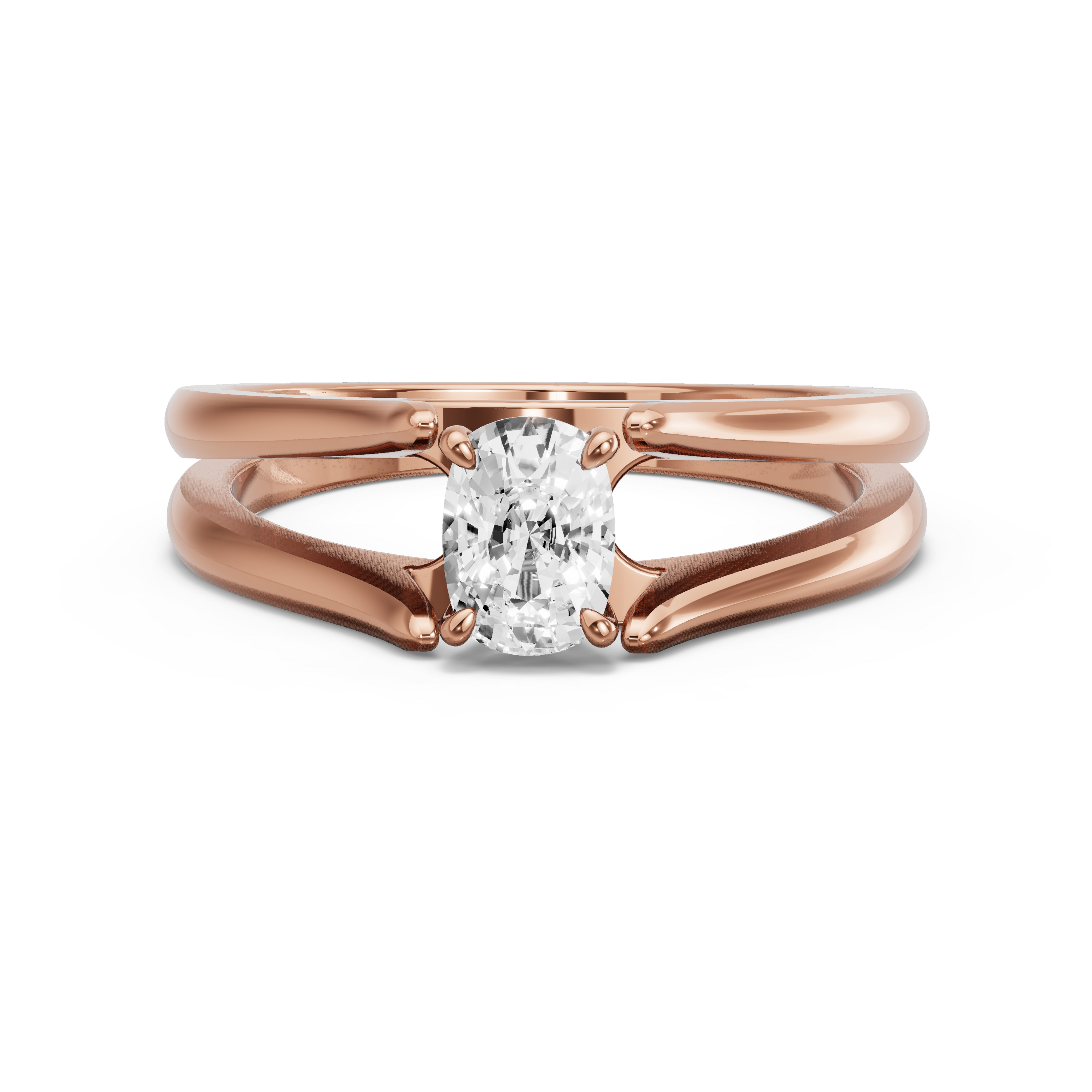 Image for Cushion Hidden Halo Ring with Split Ring Solitaire band in 10K Rose Gold