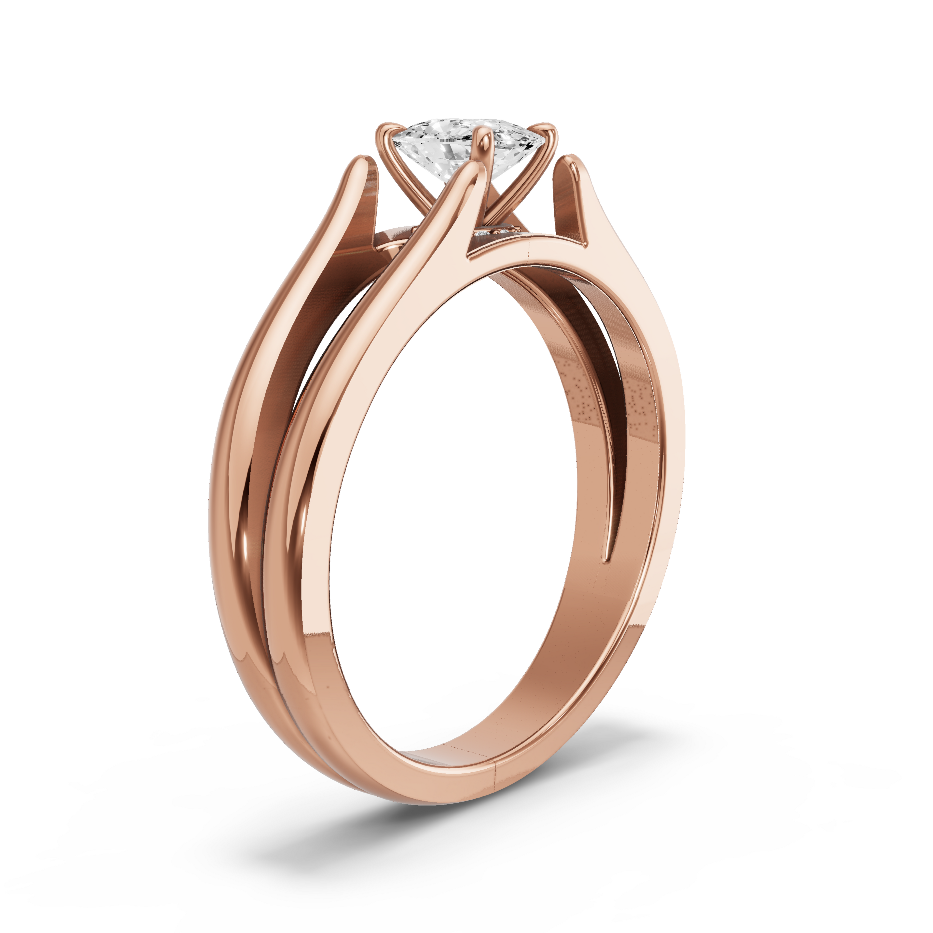 Image for Cushion Hidden Halo Ring with Split Ring Solitaire band in 14K Rose Gold