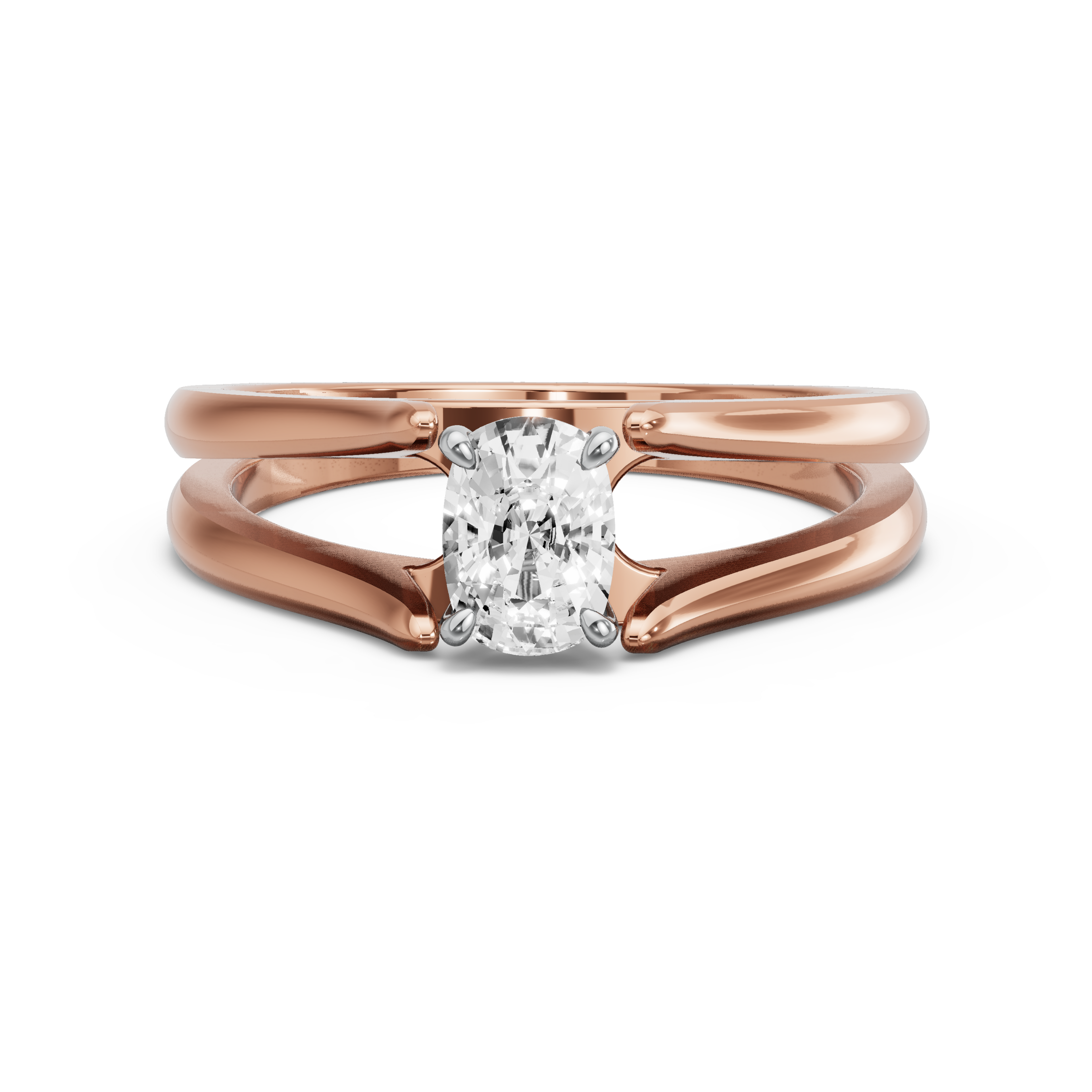 Image for Cushion Hidden Halo Ring with Split Ring Solitaire band in 14K Two Tone Rose Gold