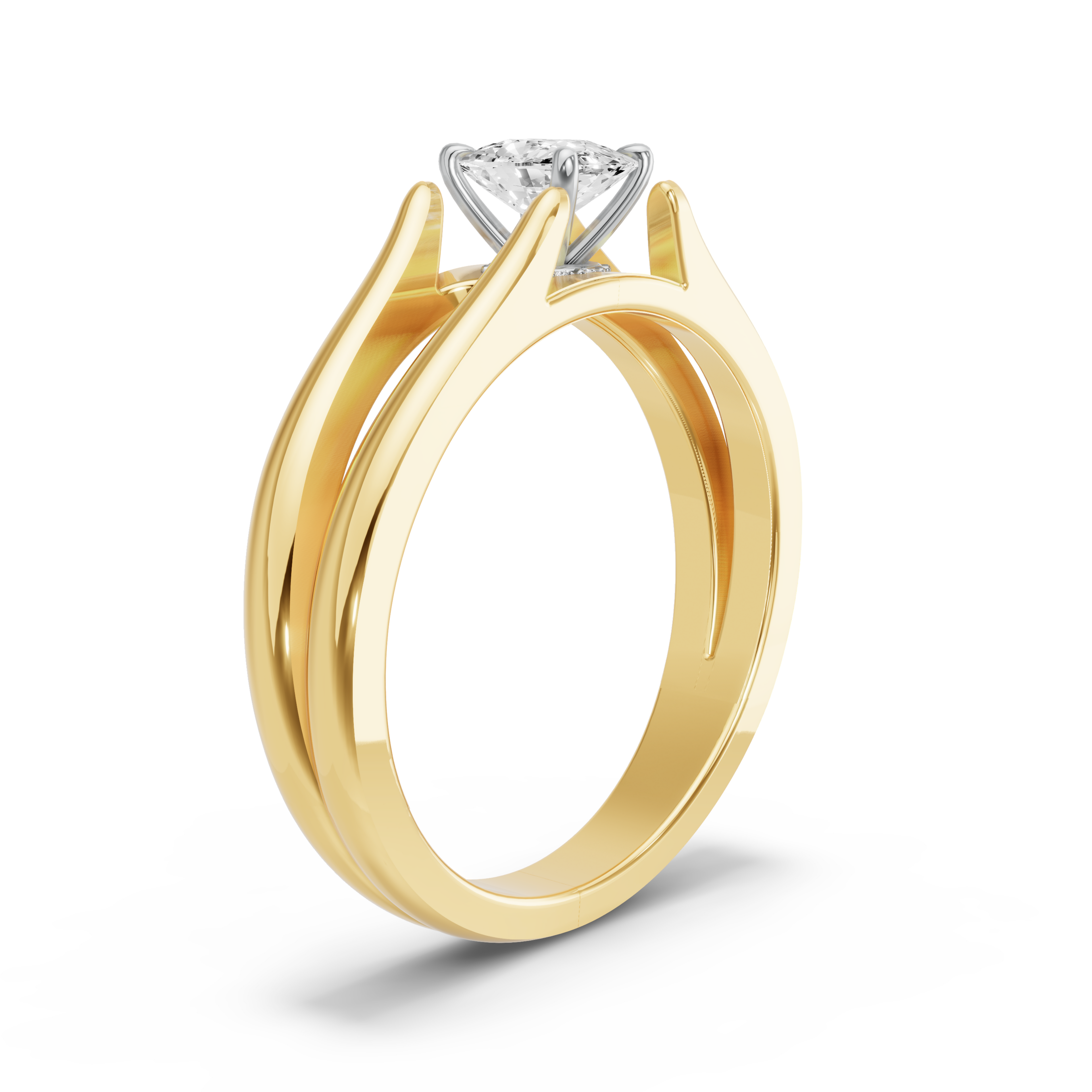 Image for Cushion Hidden Halo Ring with Split Ring Solitaire band in 10K Two Tone Yellow Gold
