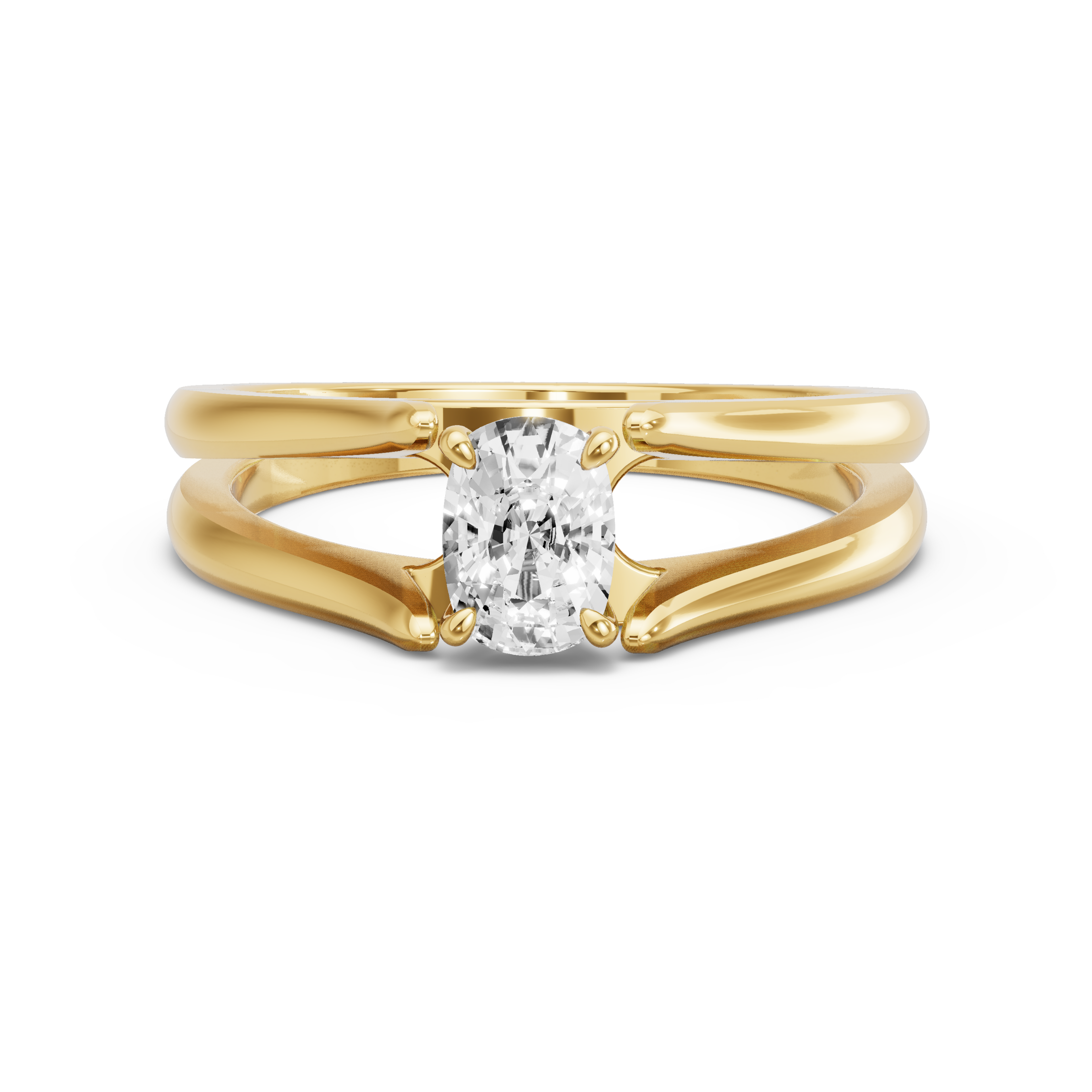 Image for Cushion Hidden Halo Ring with Split Ring Solitaire band in 10K Yellow Gold