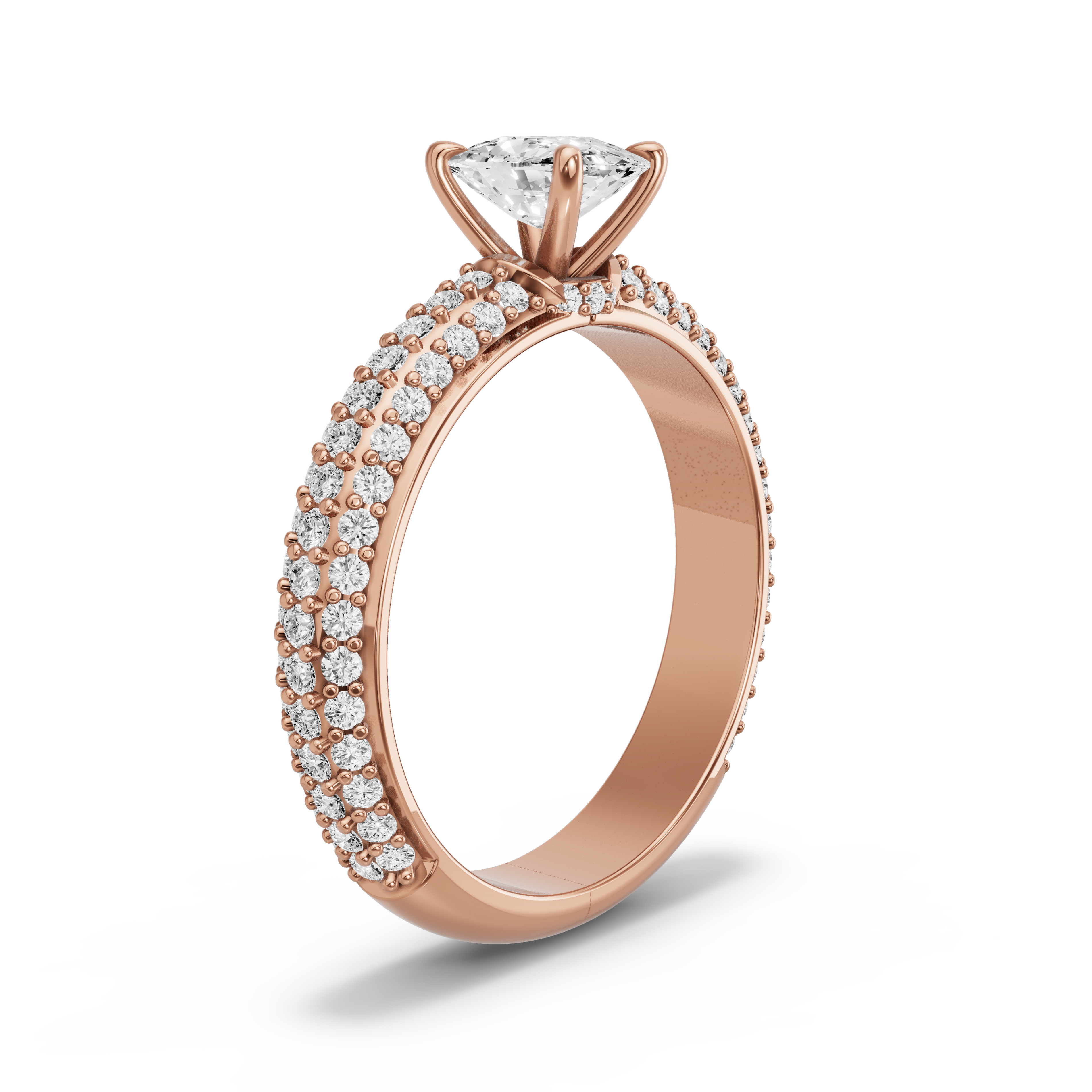 Image for Cushion Hidden Halo Ring with Triple Row Pave band in 10K Rose Gold