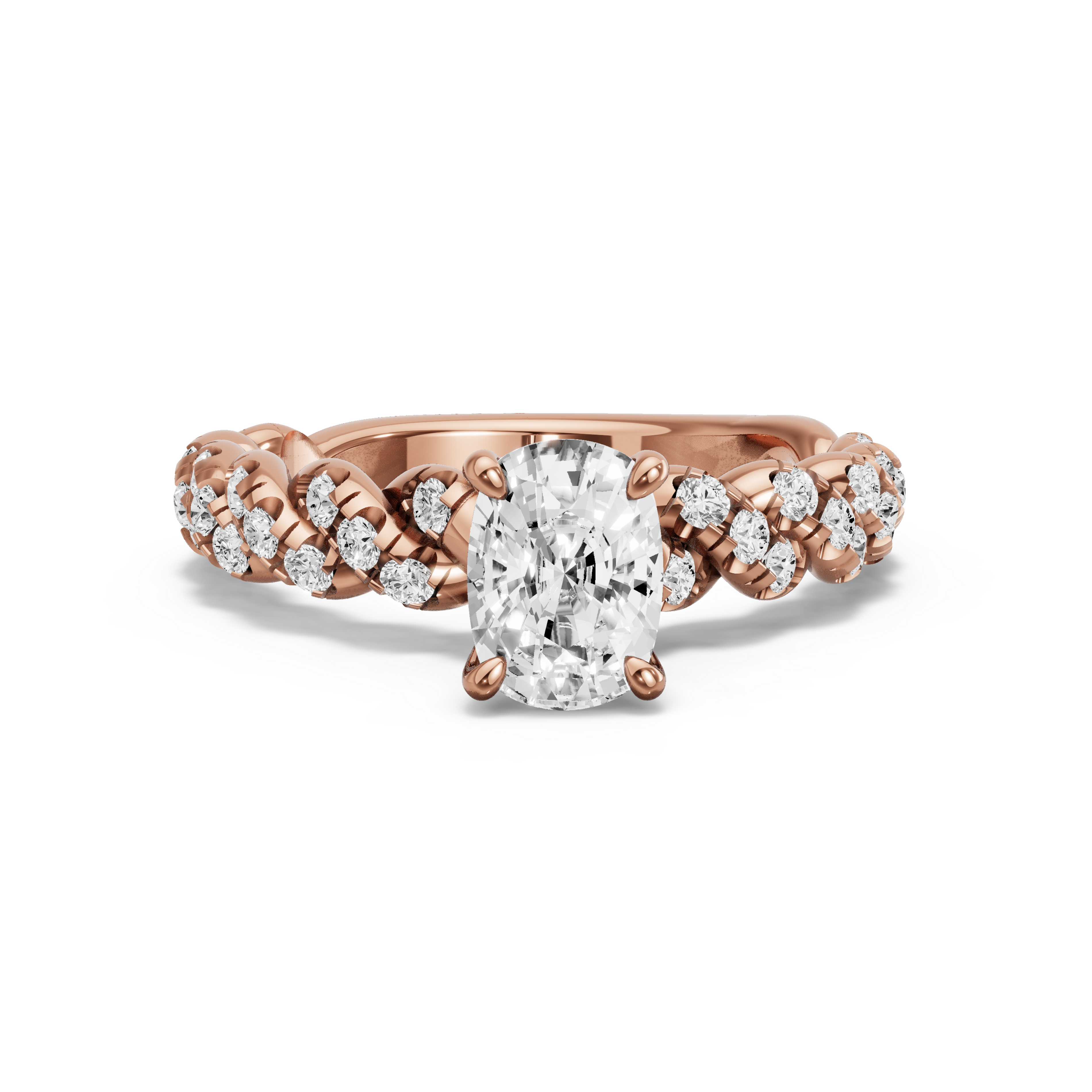 Image for Cushion Hidden Halo Ring with Twist Pave band in 14K Rose Gold