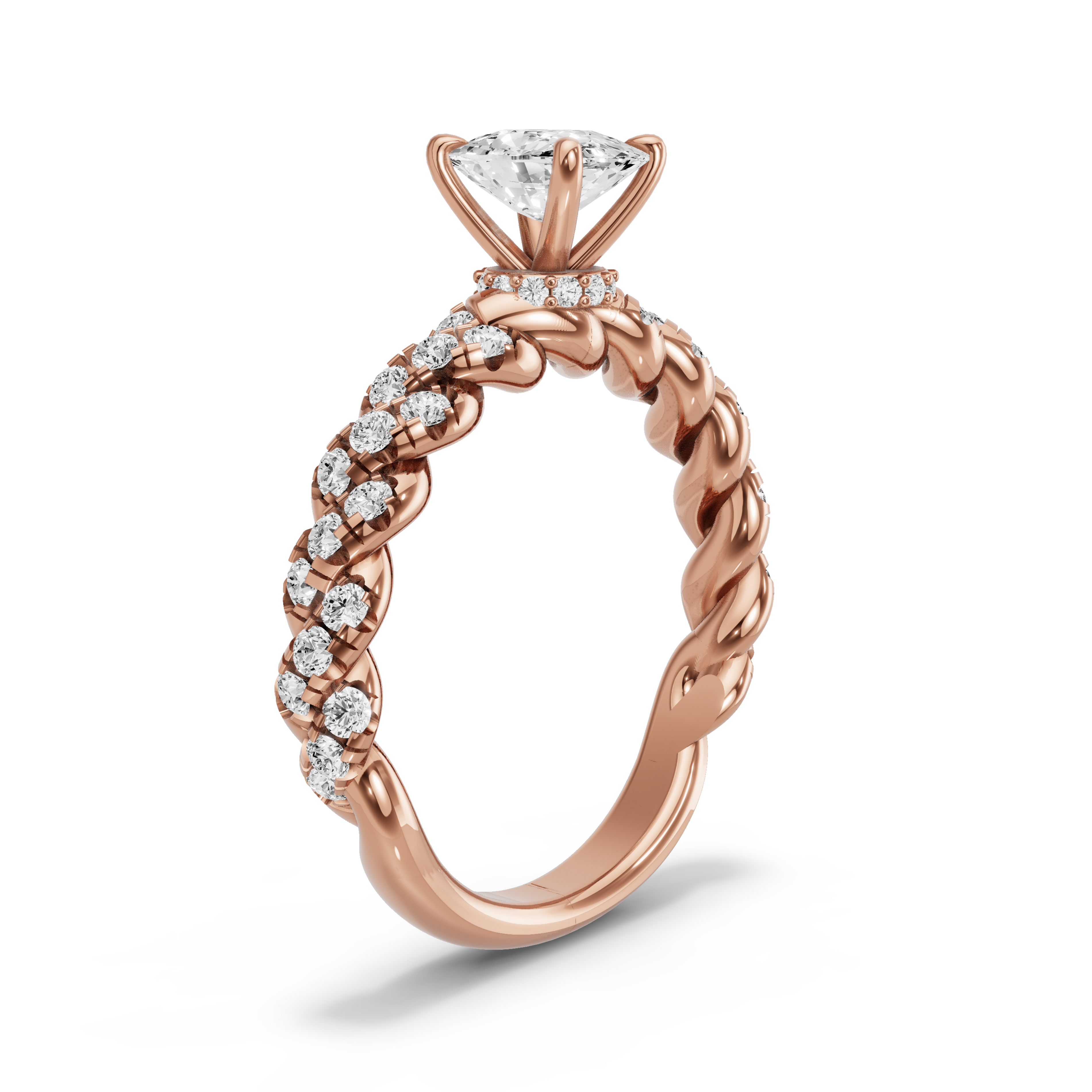 Image for Cushion Hidden Halo Ring with Twist Pave band in 14K Rose Gold