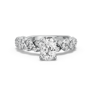 Image for Cushion Hidden Halo Ring with Twist Pave band in 14K White Gold