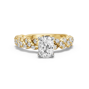 Image for Cushion Hidden Halo Ring with Twist Pave band in 14K Two Tone Yellow Gold
