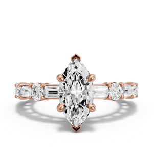 Image for Marquise Hidden Halo Ring with Alternating Baguette band