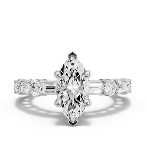 Image for Marquise Hidden Halo Ring with Alternating Baguette band