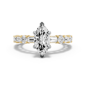 Image for Marquise Hidden Halo Ring with Alternating Baguette band
