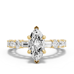 Image for Marquise Hidden Halo Ring with Alternating Baguette band