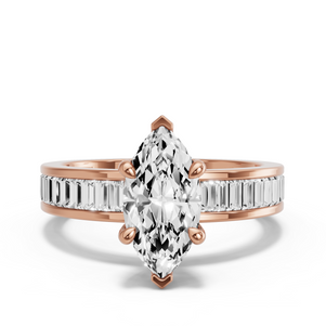 Image for Marquise Hidden Halo Ring with Baguette Channel band
