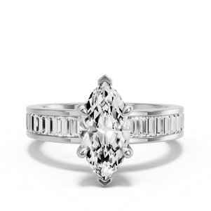 Image for Marquise Hidden Halo Ring with Baguette Channel band