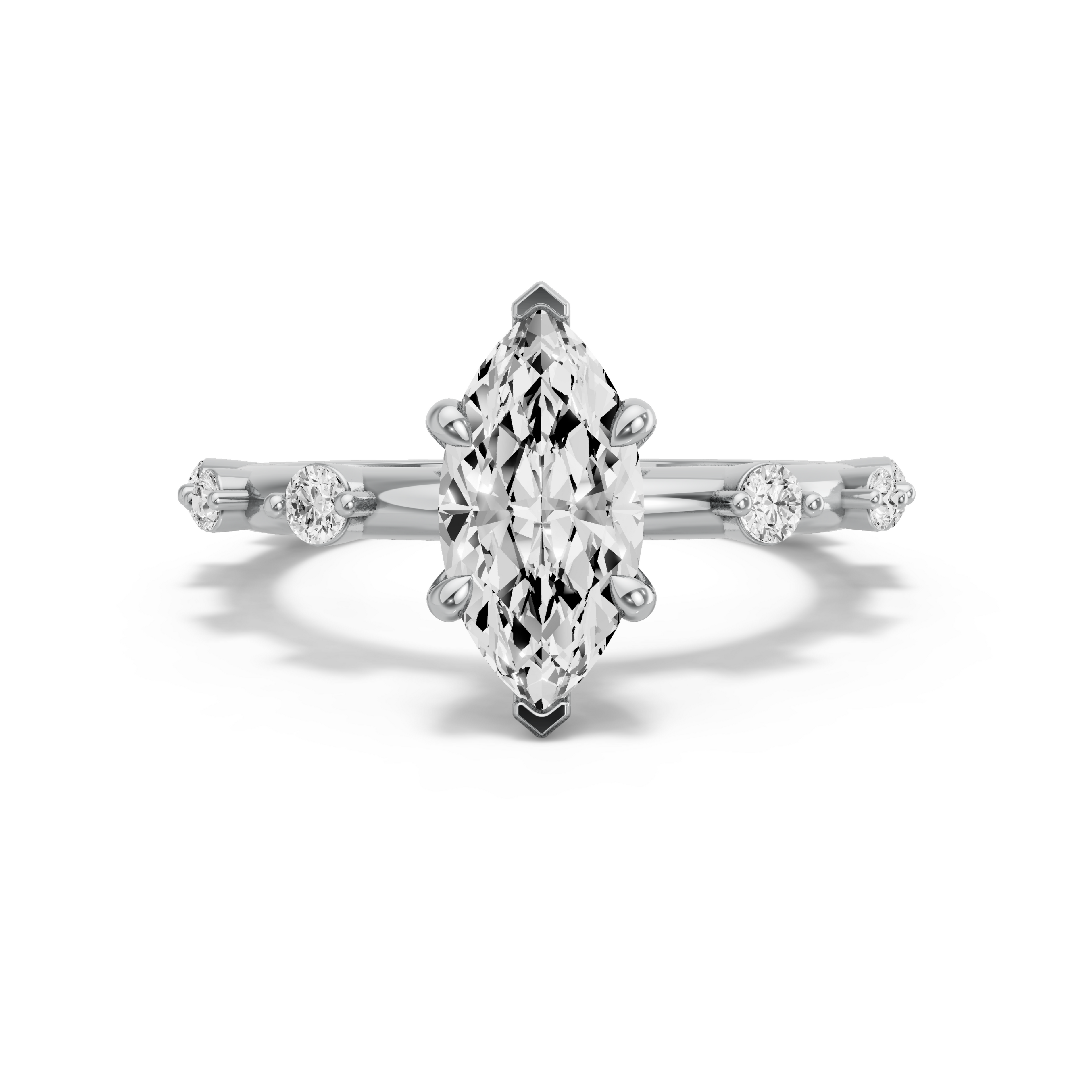 Image for Marquise Hidden Halo Ring with Floating Station band in 10K White Gold