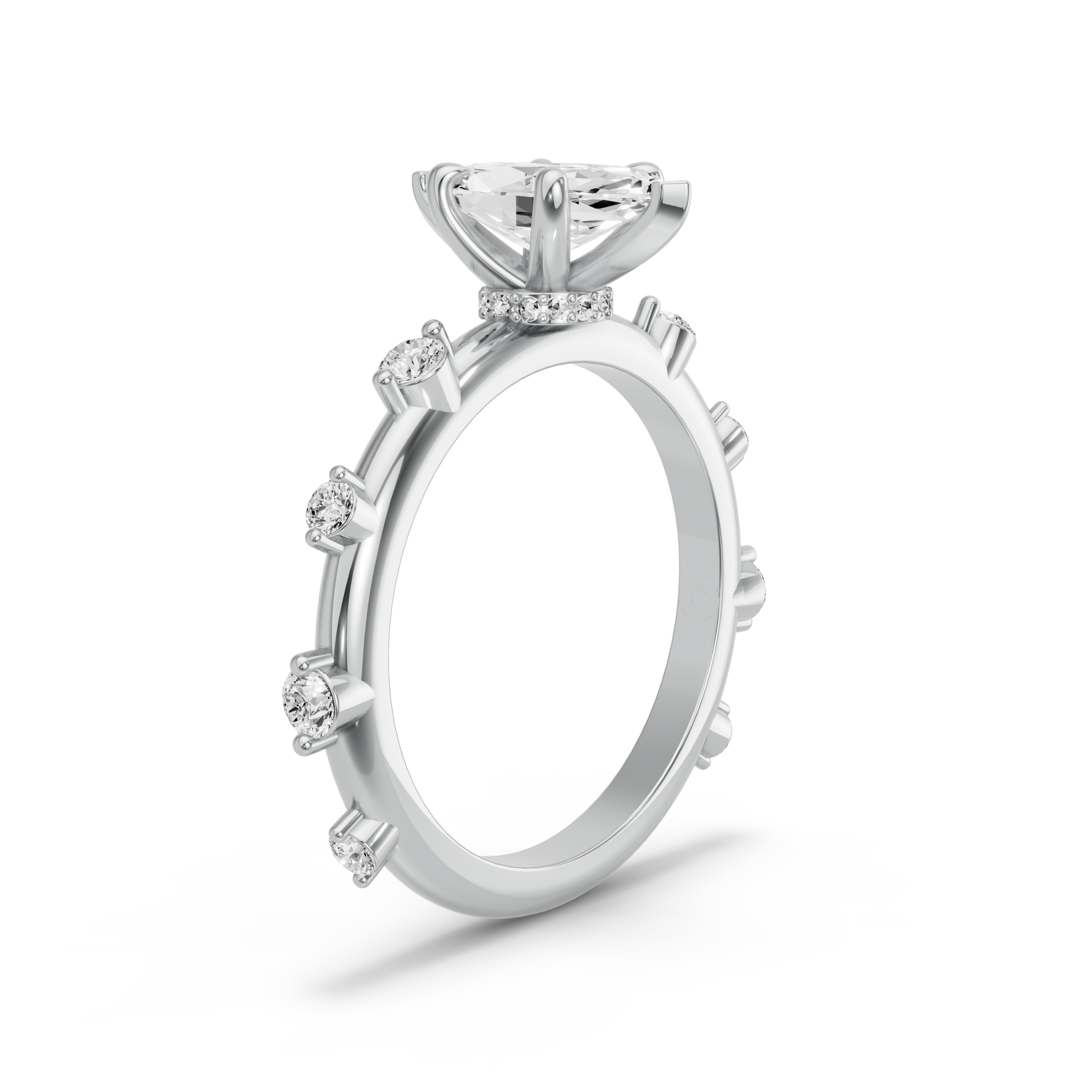 Image for Marquise Hidden Halo Ring with Floating Station band in 14K White Gold