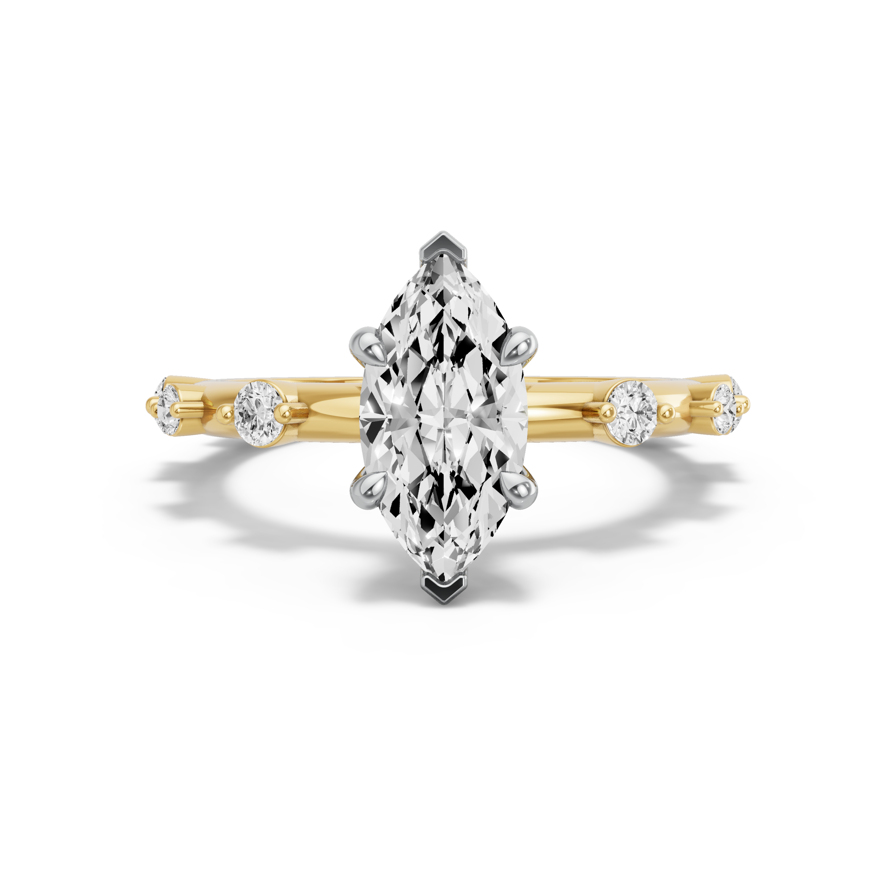 Image for Marquise Hidden Halo Ring with Floating Station band in 18K Two Tone Yellow Gold